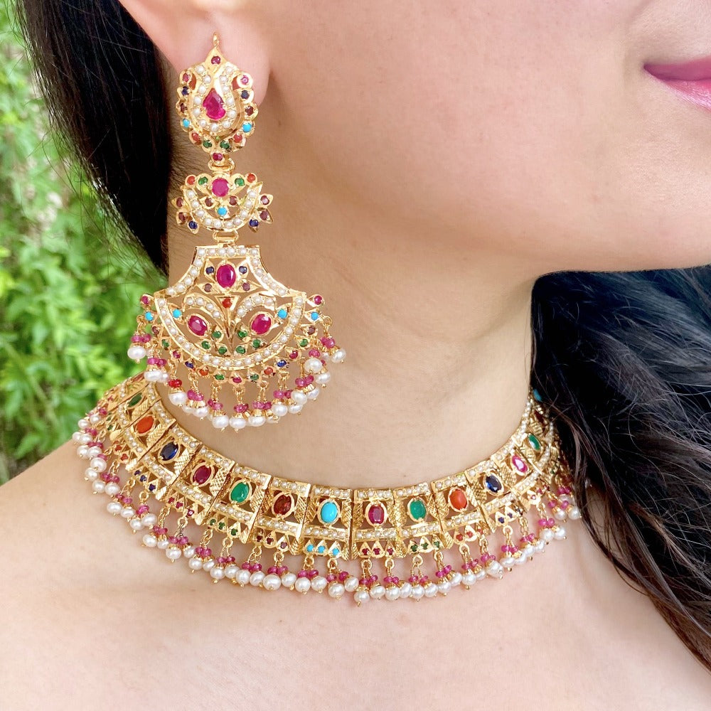 bridal wear Navaratna guluband set
