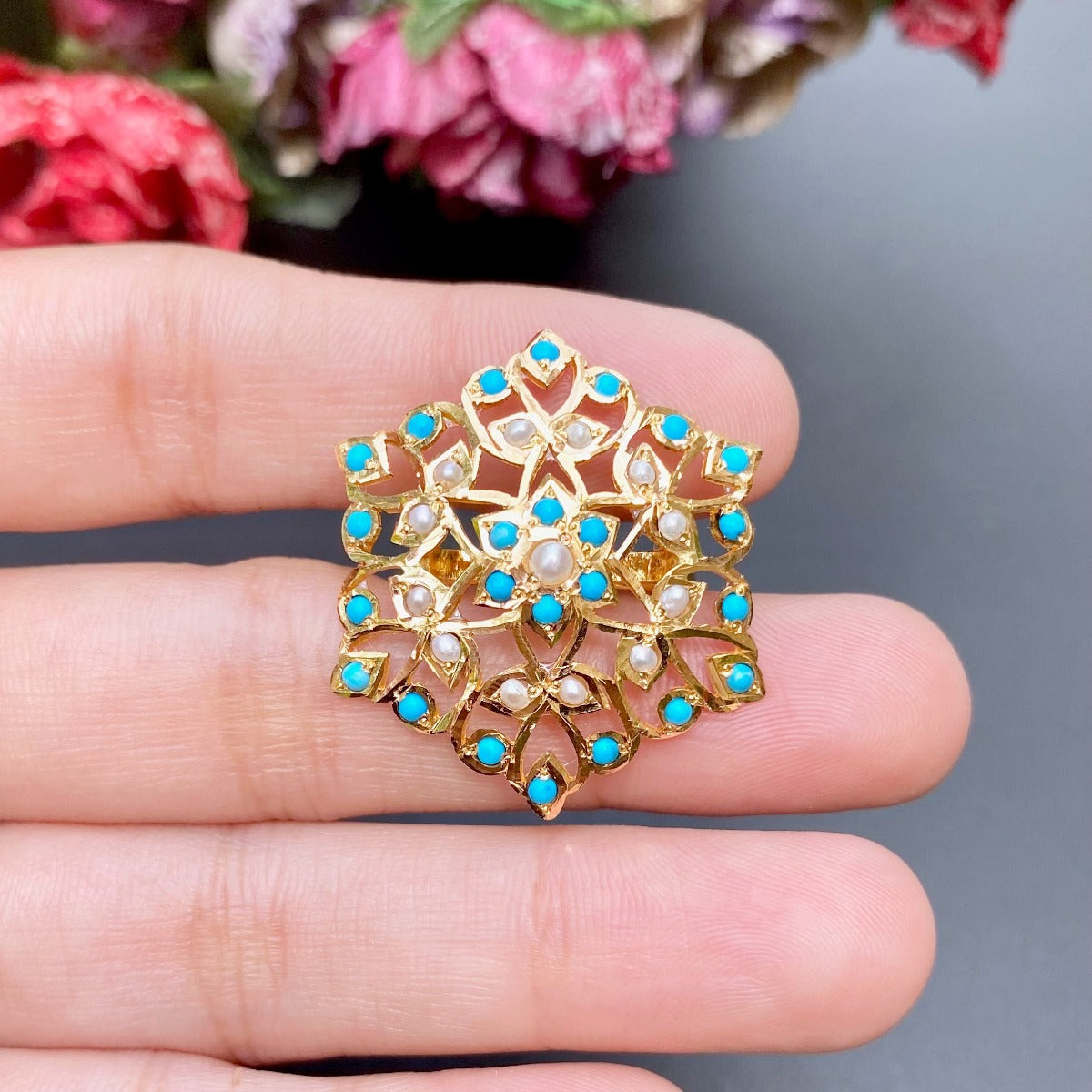 Turquoise & Pearl Ring | Vintage Looks | Edwardian Era Inspired Design