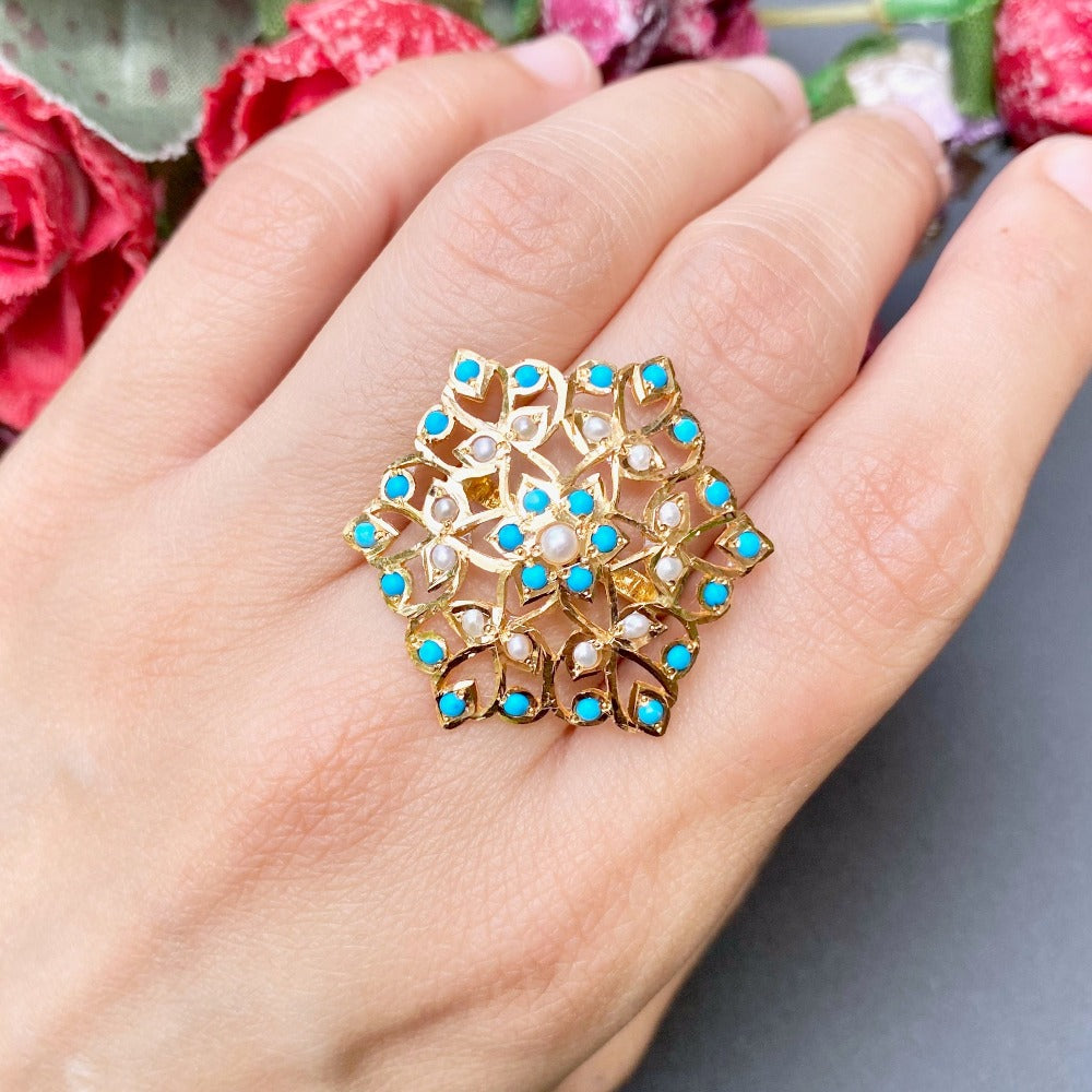Turquoise & Pearl Ring | Vintage Looks | Edwardian Era Inspired Design