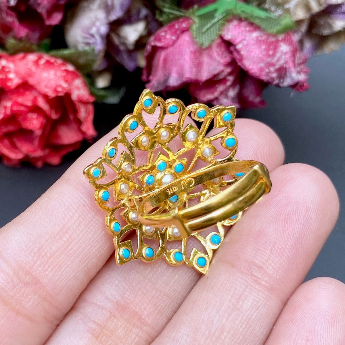 antique gold cocktail ring indian