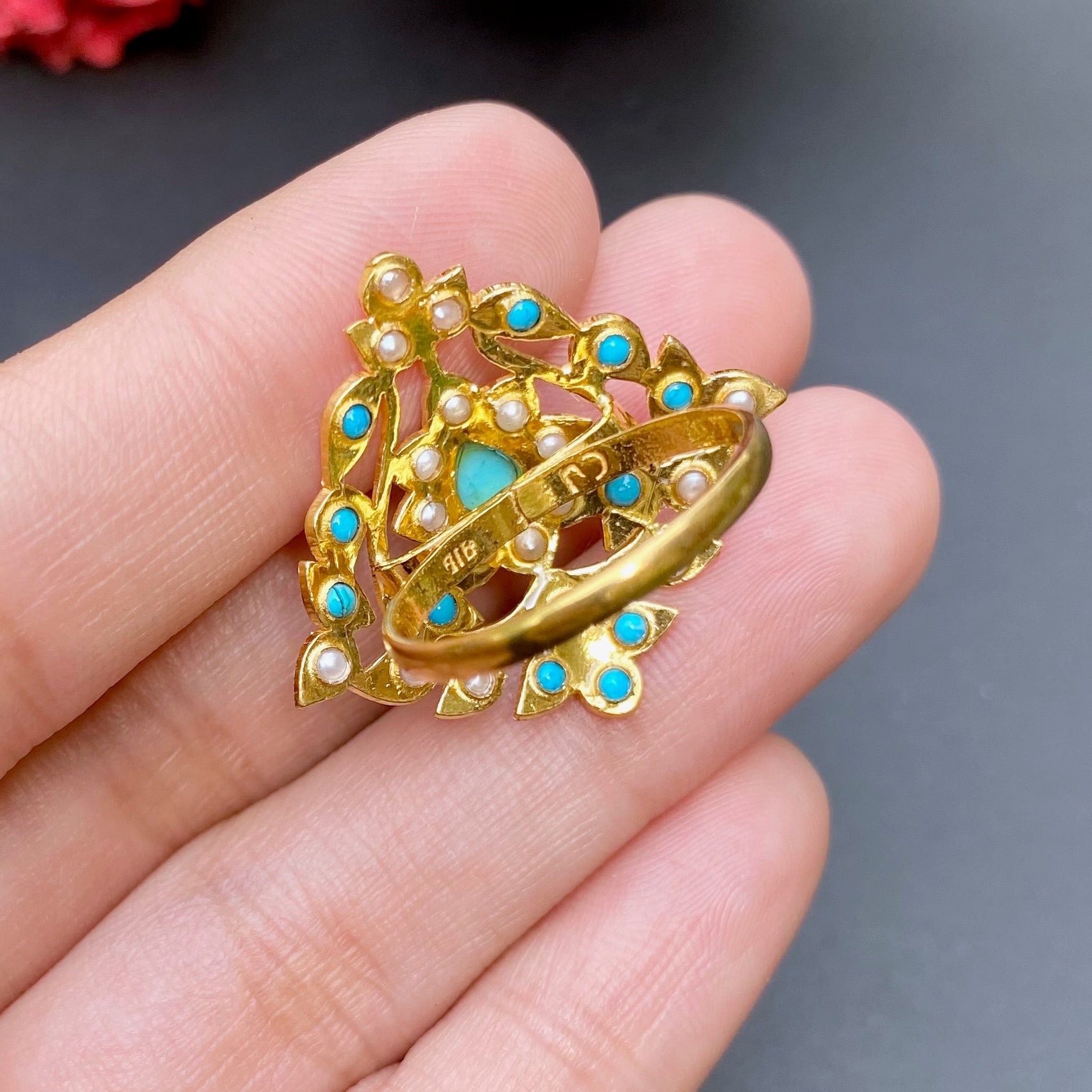 pearl turquoise ring in 22ct gold
