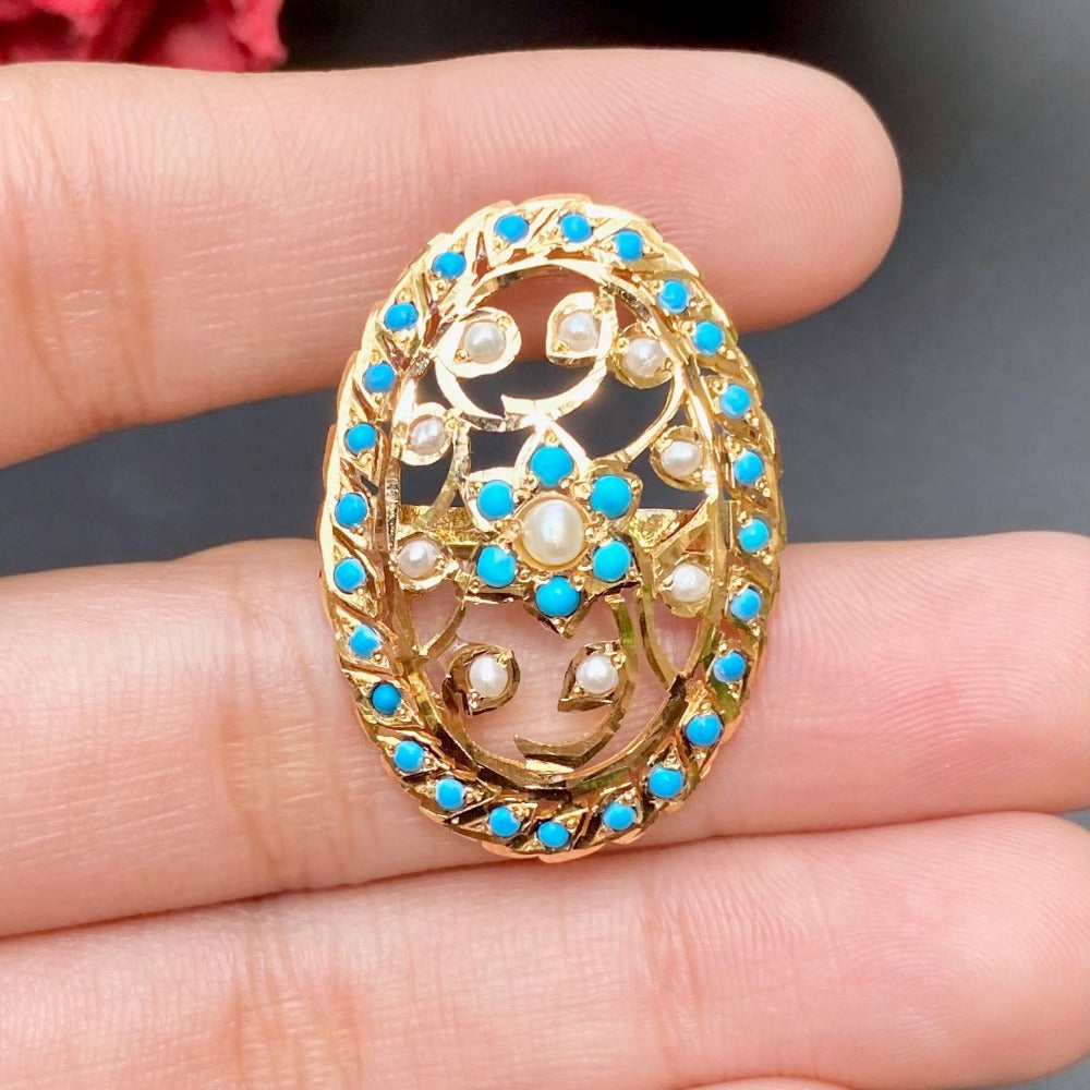 22 Carat Gold & Turquoise Ring | Edwardian Era Inspired Design | Antique Looks