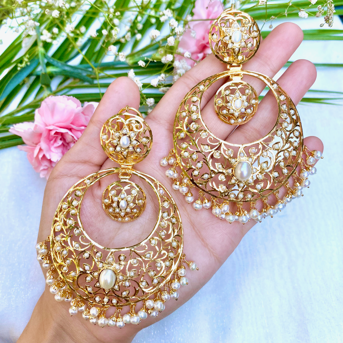 bold and beautiful pearl chandbalis