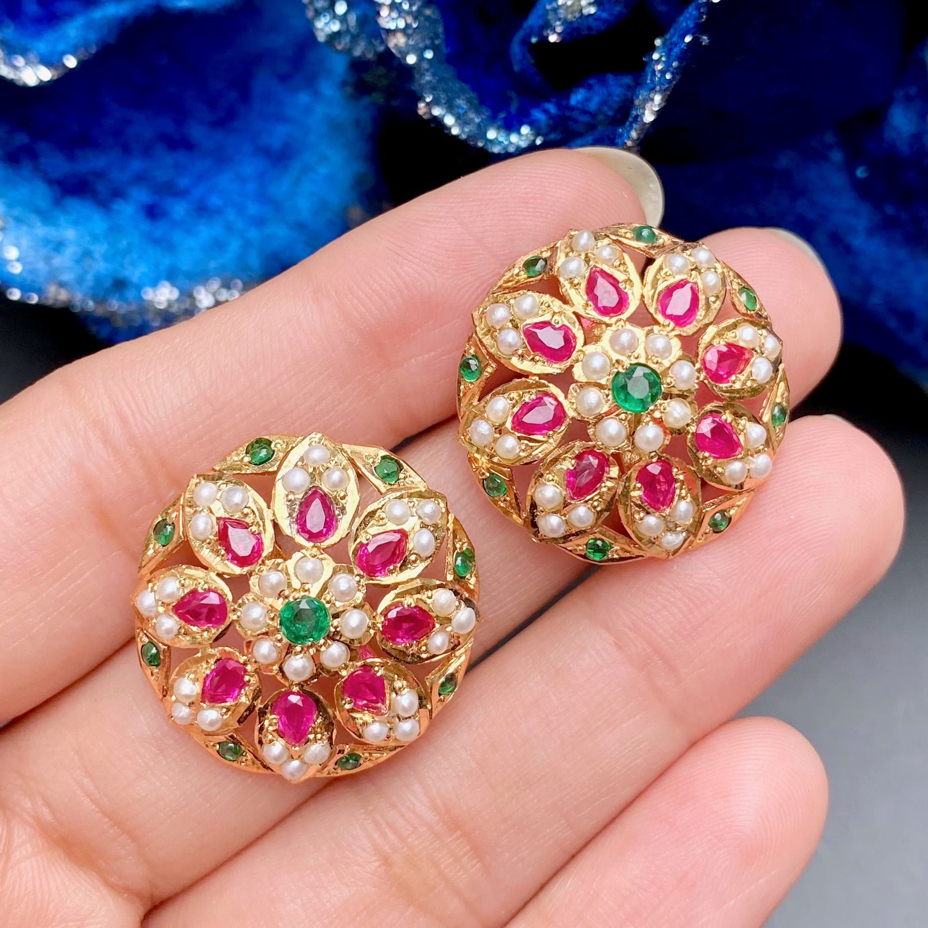 ruby emerald round studs