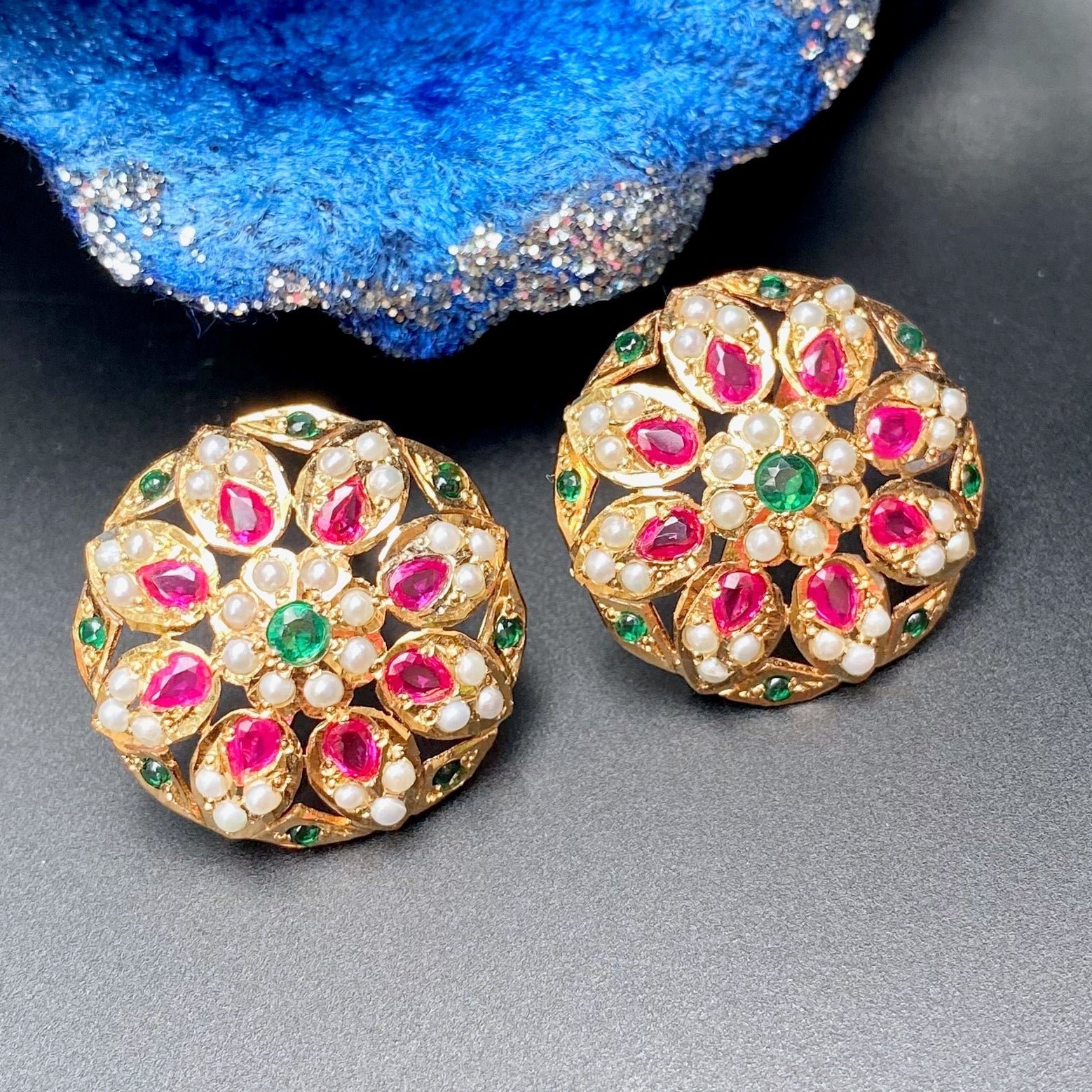 ruby emerald round studs
