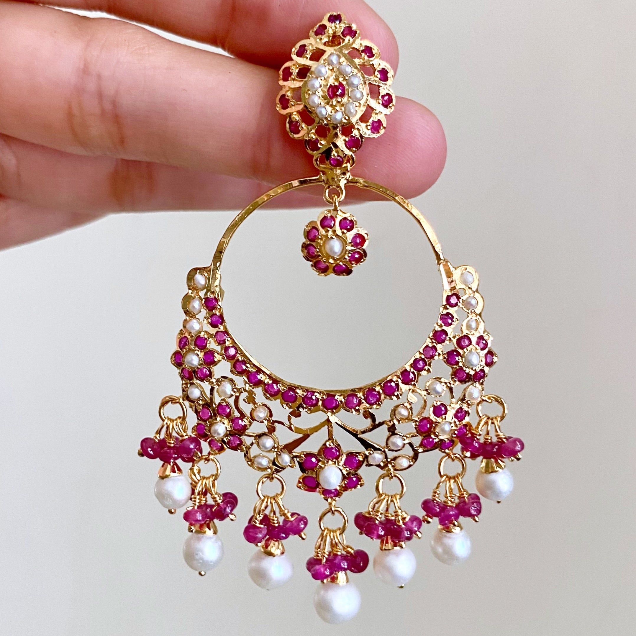 Exquisite Indian Silver Chandbali Earrings | Premium Jadau Jewelry in USA ER 496