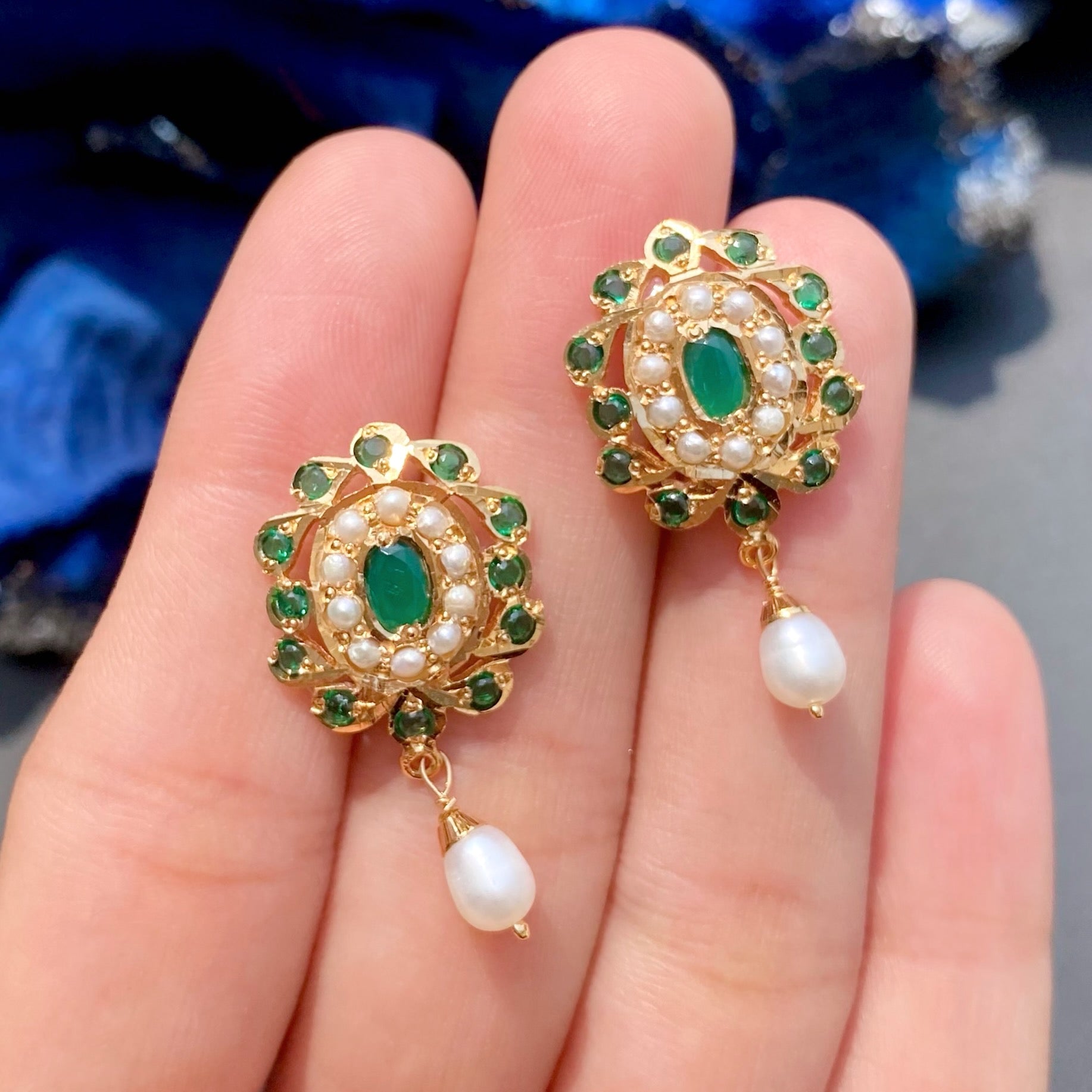 Emerald Green Jadau Tops | Gold Plated on Silver ER 497