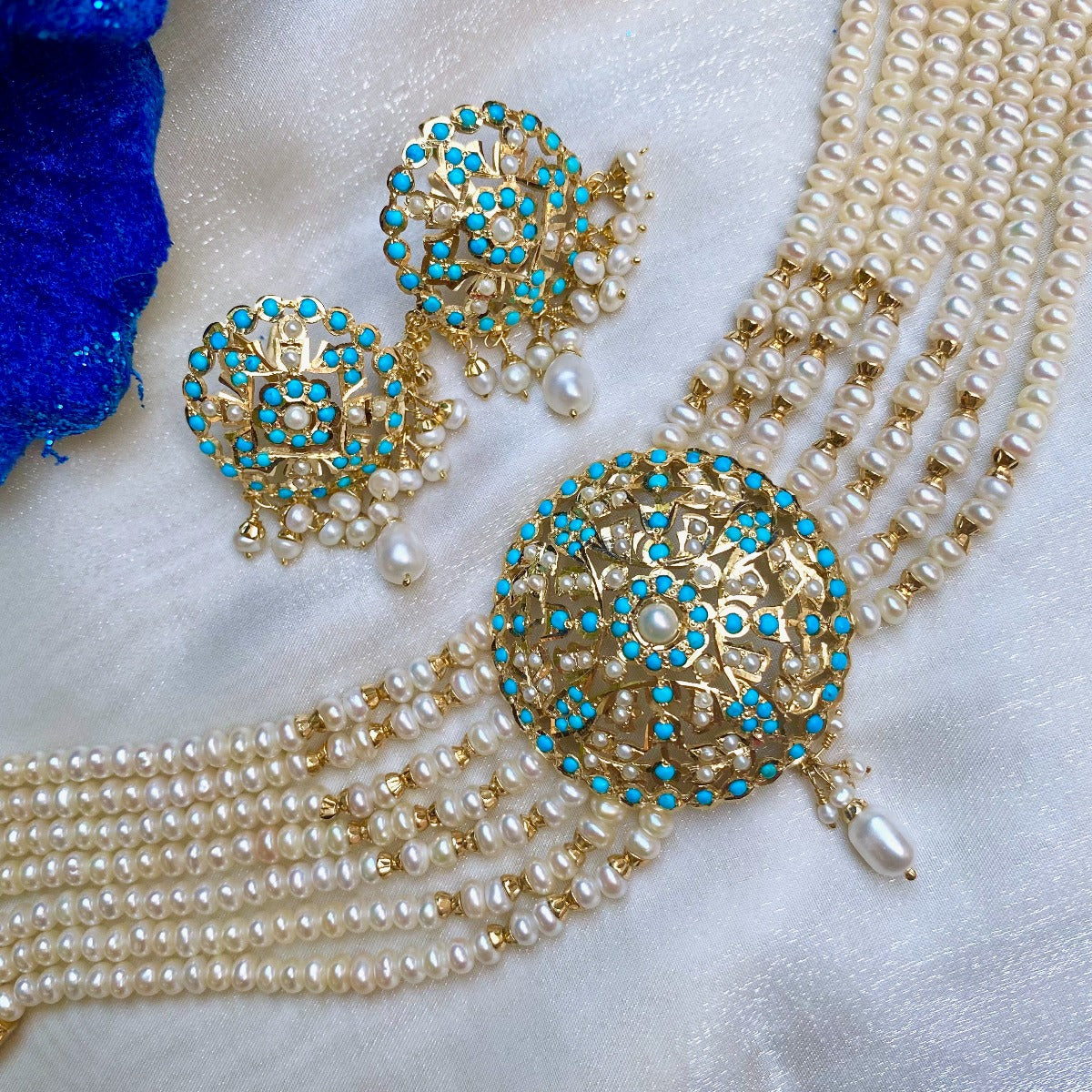 Edwardian Victorian Styled Turquoise Choker Set | Indian Touch | Gold Plated Silver