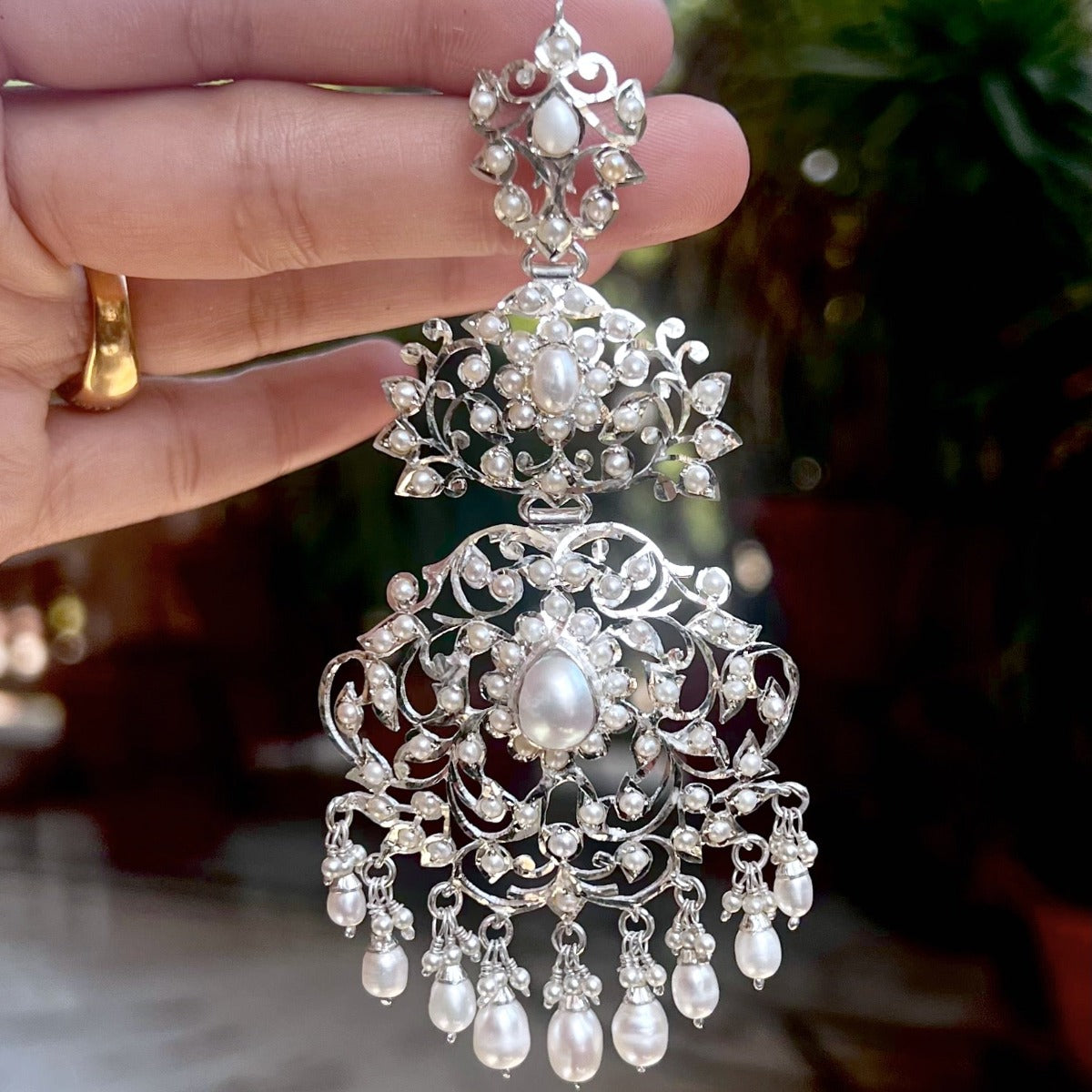 Edwardian Style Silver Danglers | Statement Pearl Earrings
