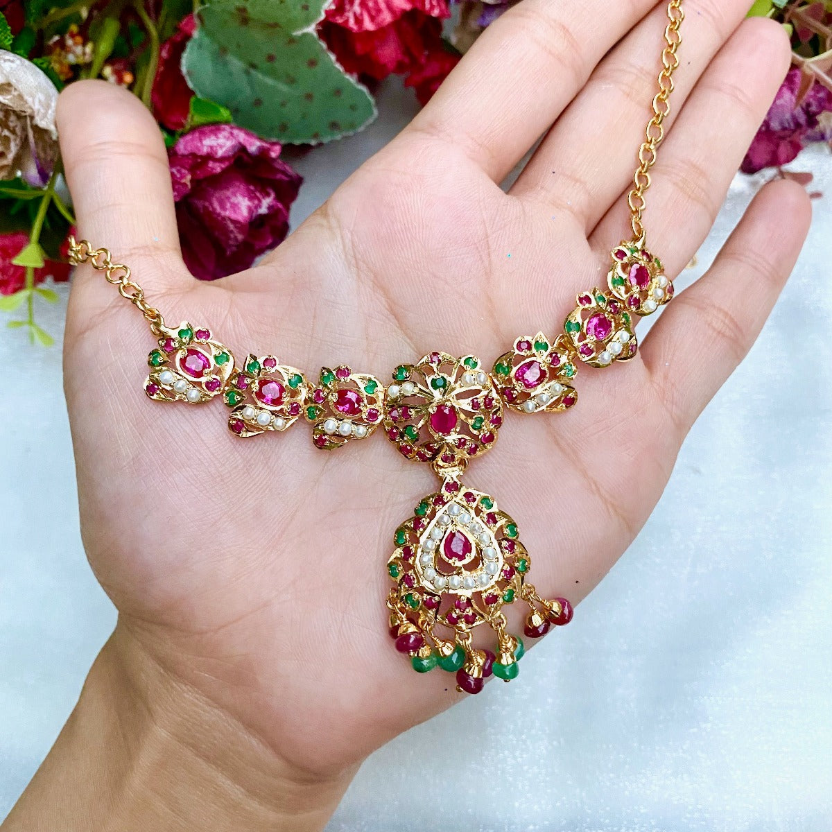 hyderabadi ruby emerald necklace