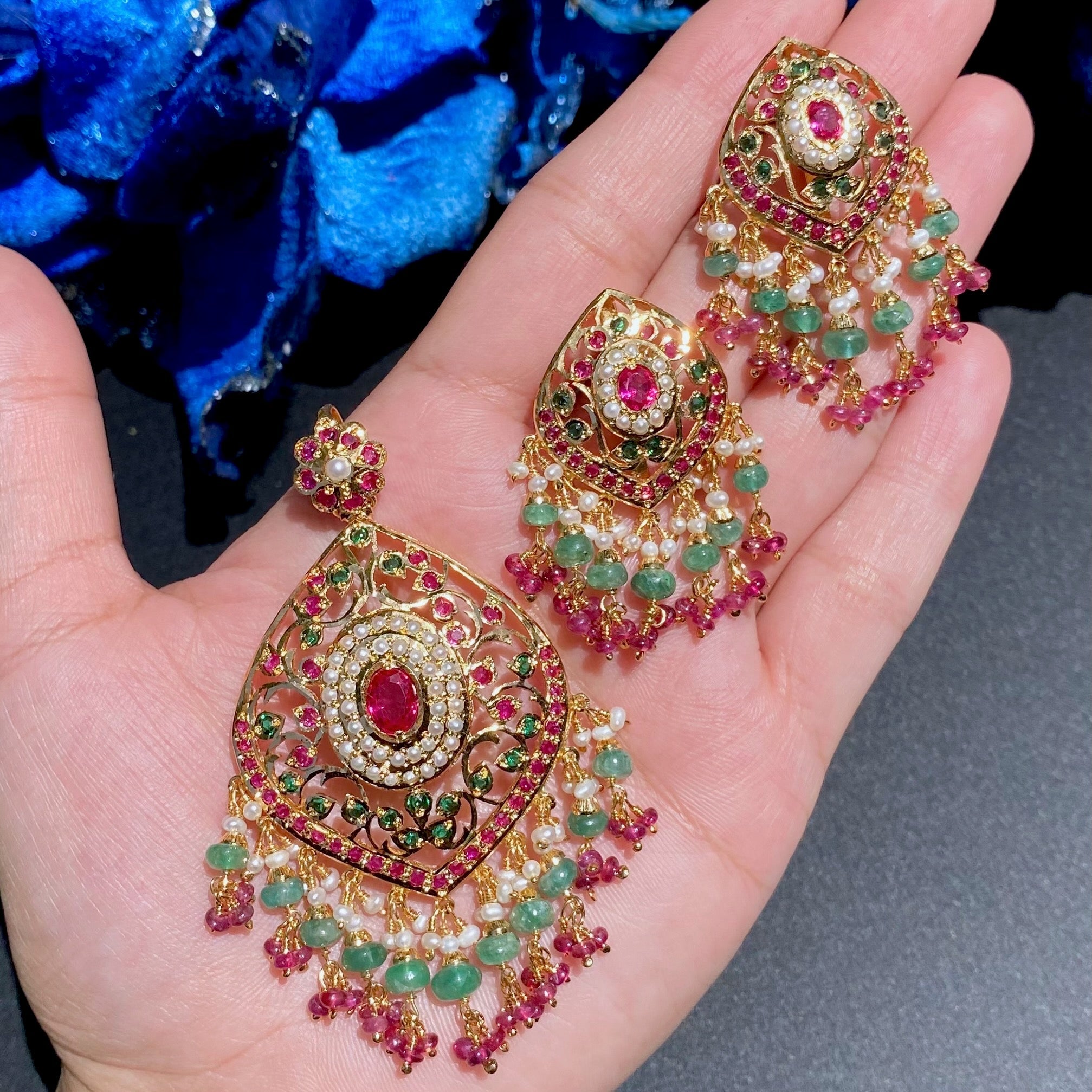 indian ruby emerald pendant set