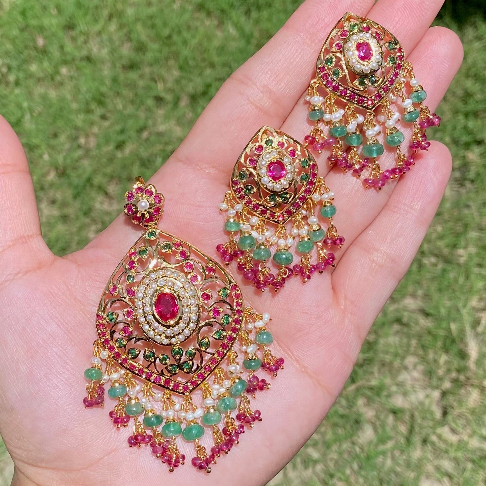 indian ruby emerald pendant set