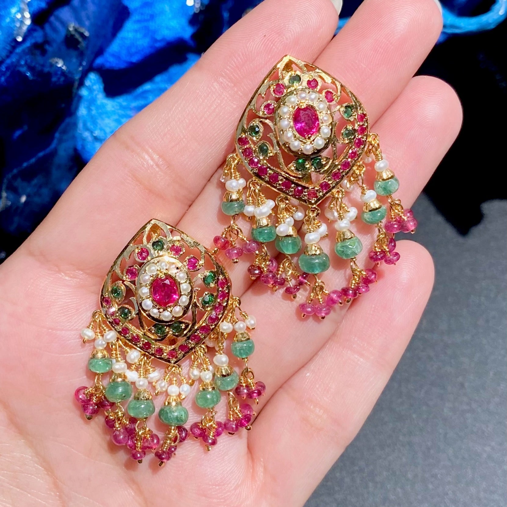 indian ruby emerald pendant set