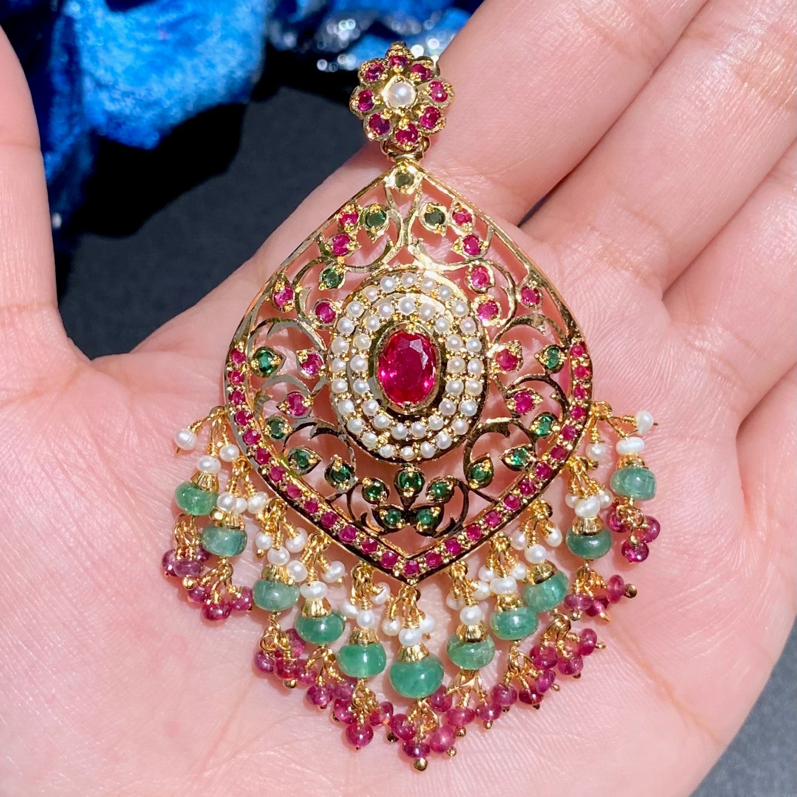 indian ruby emerald pendant set