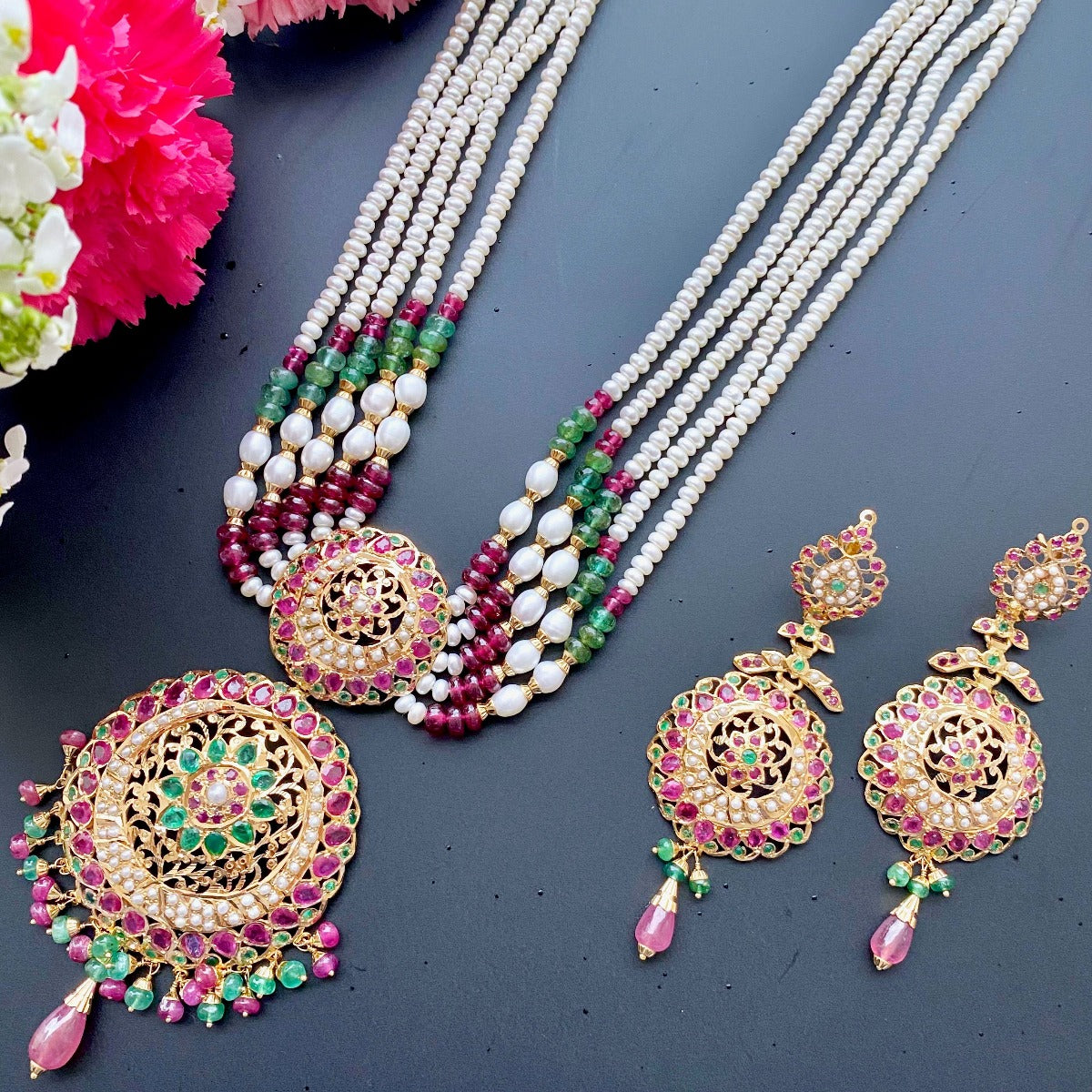 ruby emerald necklace set malabar