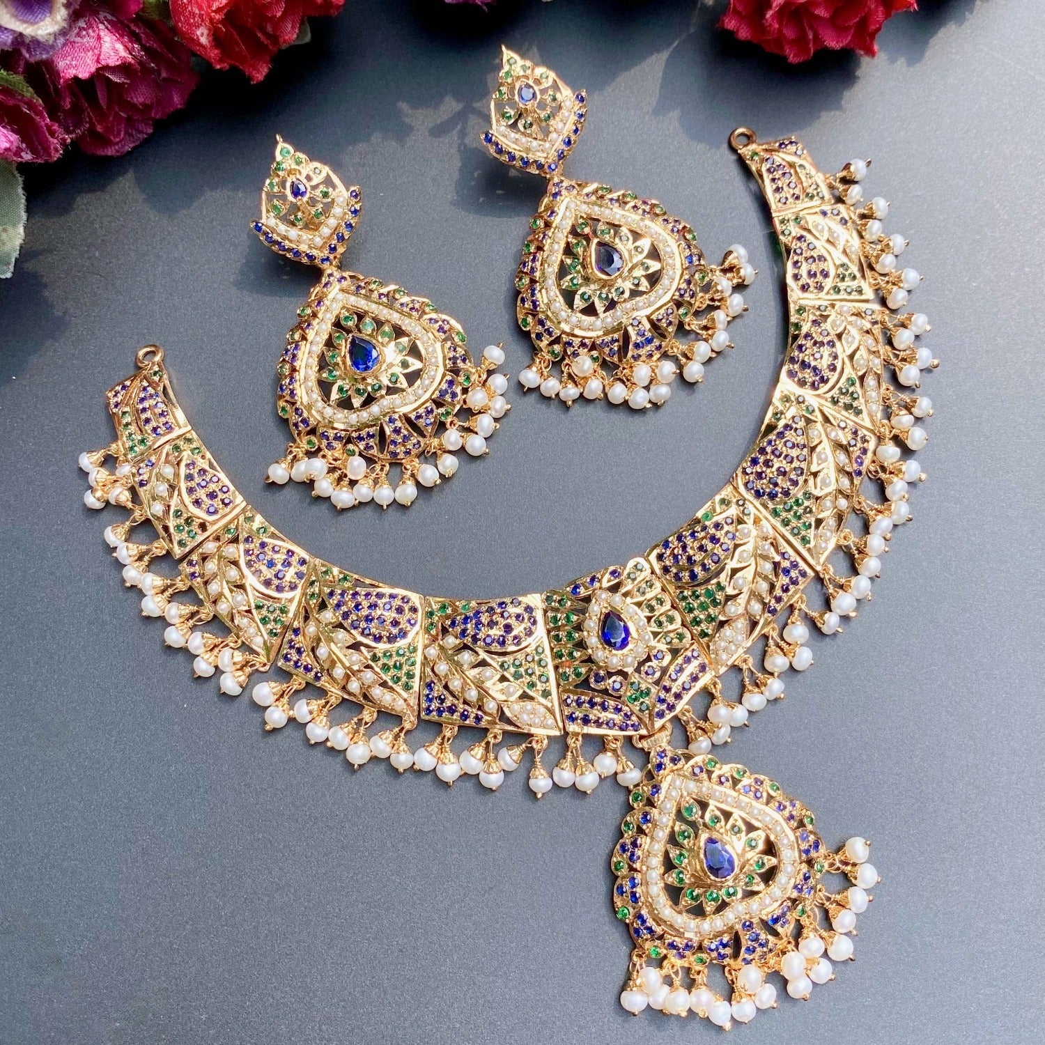 gold plated 925 silver jadau set