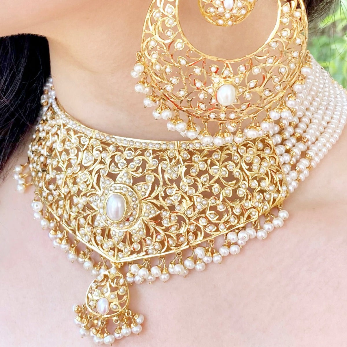 bridal indian pearl choker gold plated