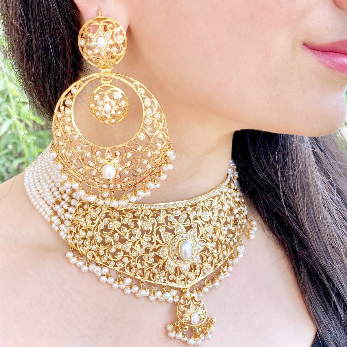 bridal indian pearl choker gold plated