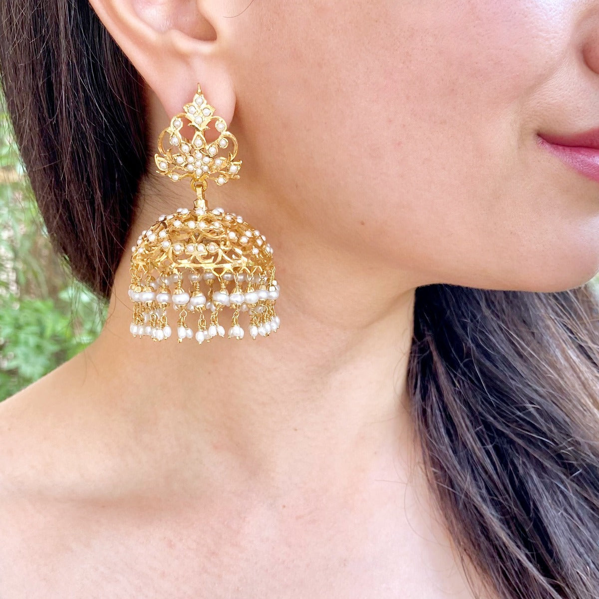 large pearl jhumka earrings antique design