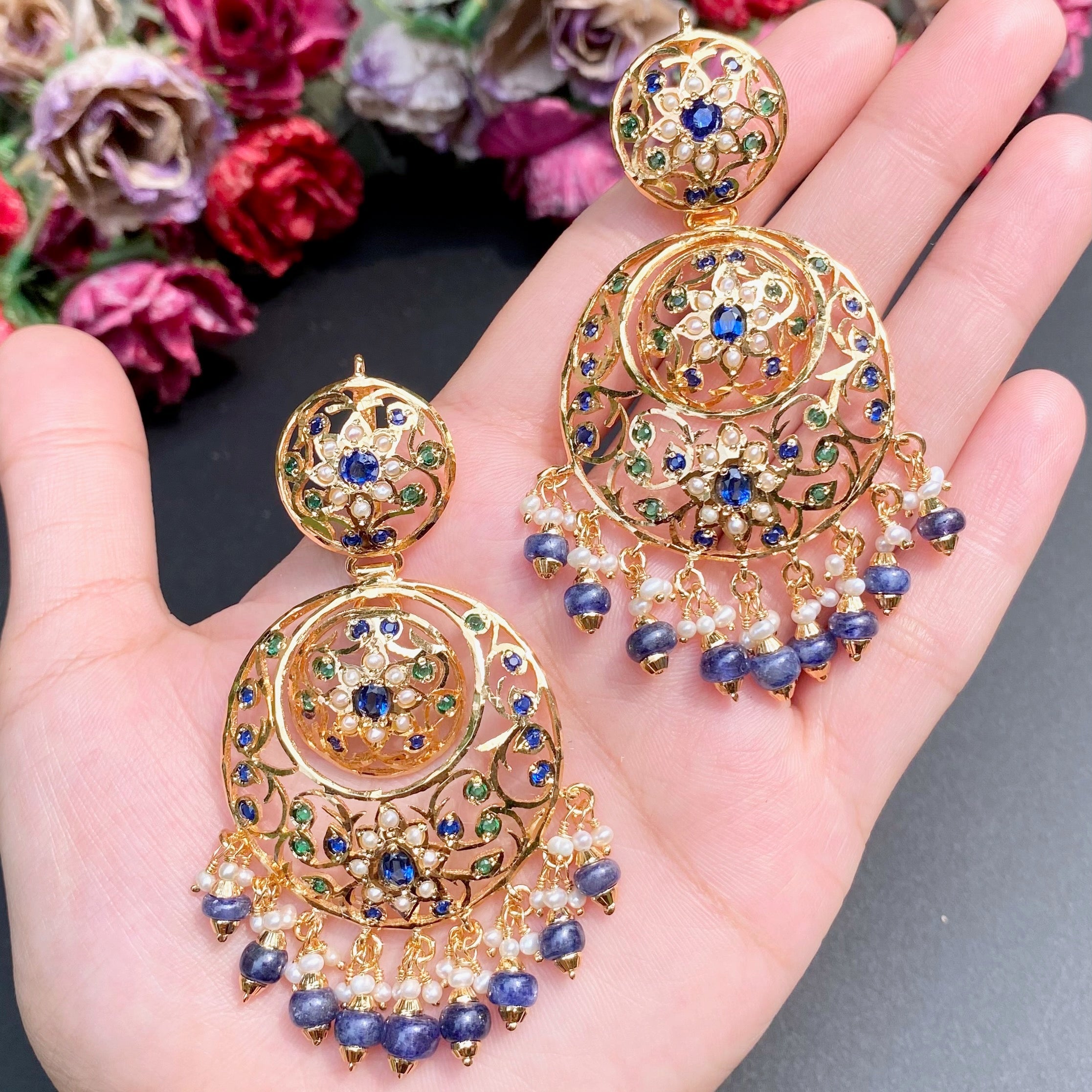 antique chandbali earrings made on sterling silver with gold plating