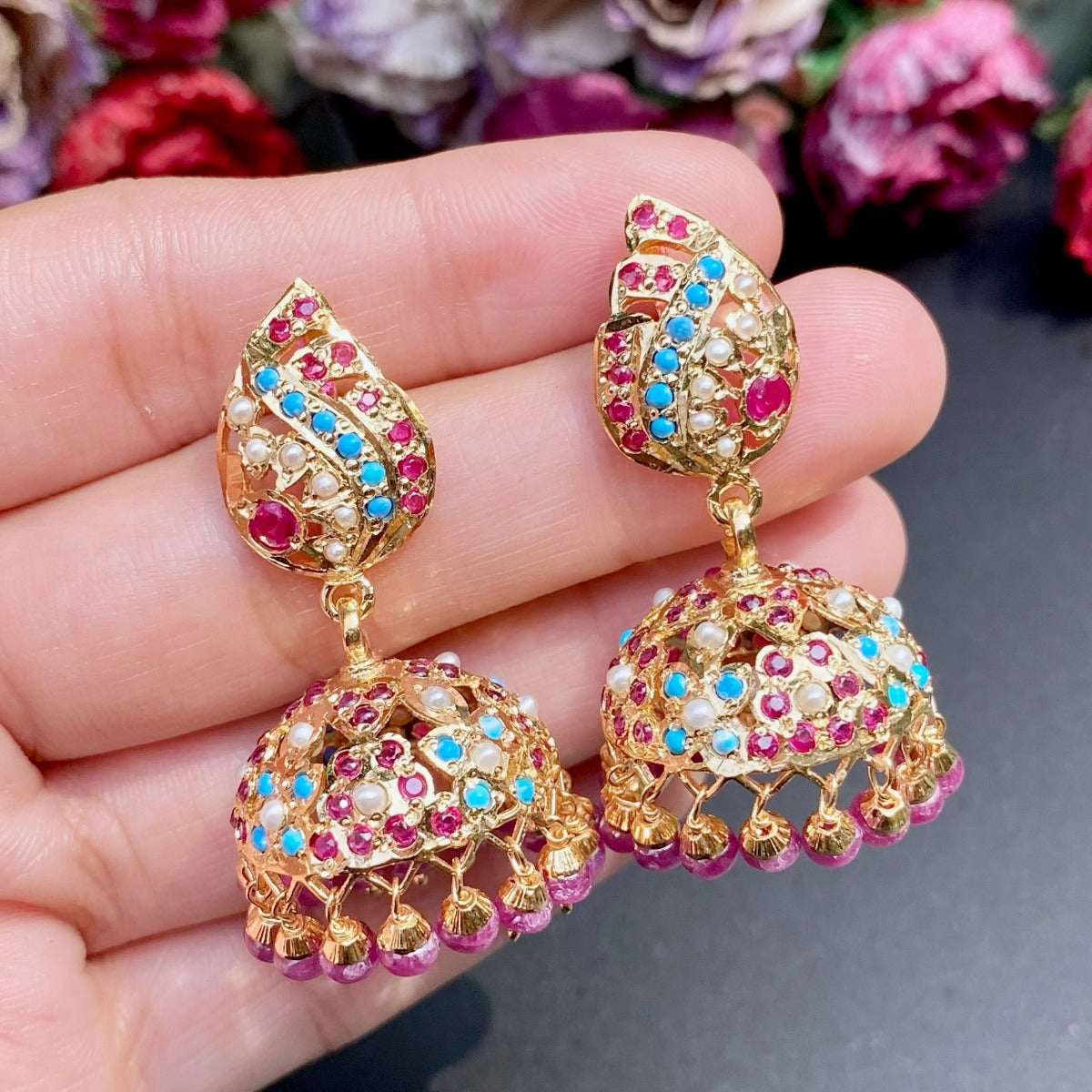 jadau jhumka gold plated under Rs 10000