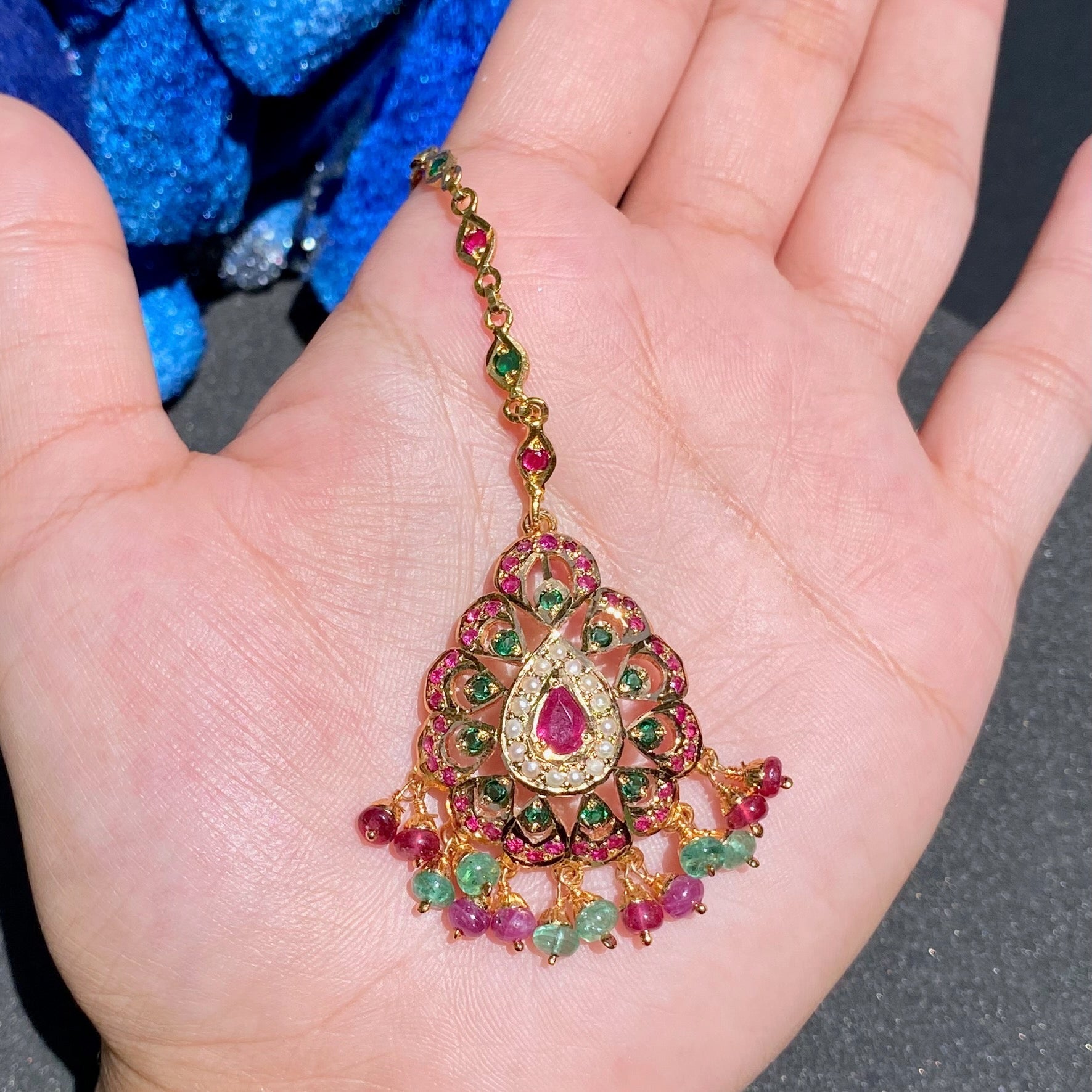 jadau maang tikka gold plated silver