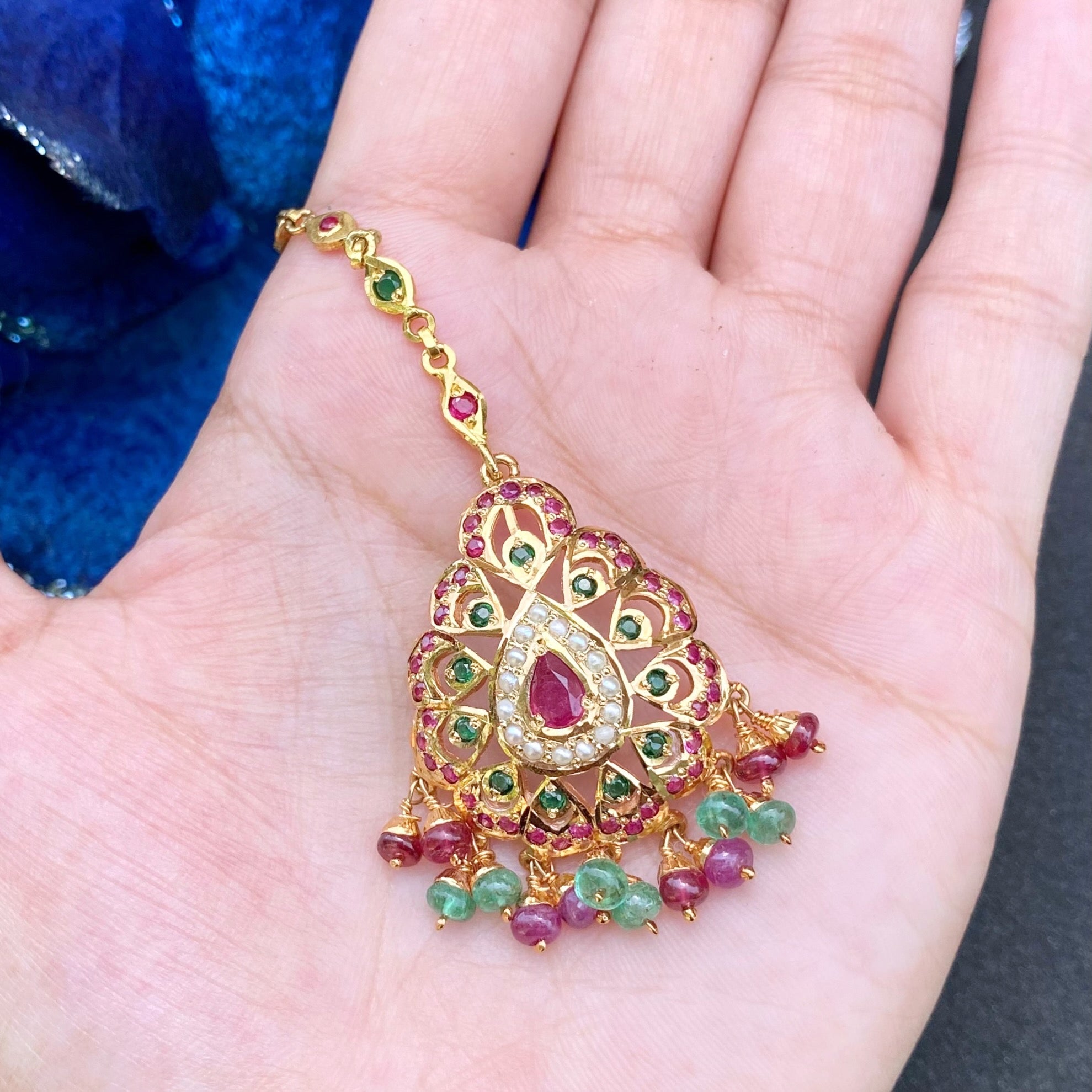 jadau maang tikka gold plated silver