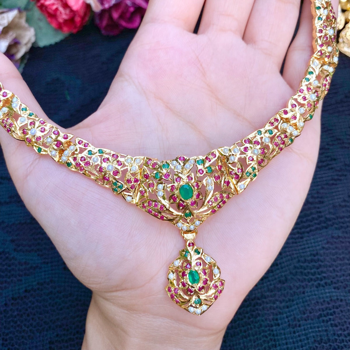 gold plated pakistani traditional jewelry on silver