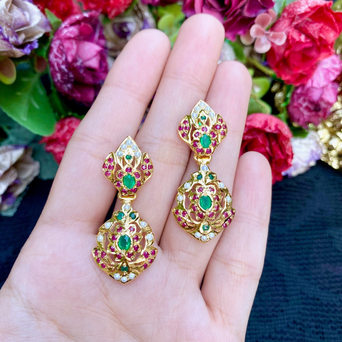 gold plated hyderabadi earrings sterling silver