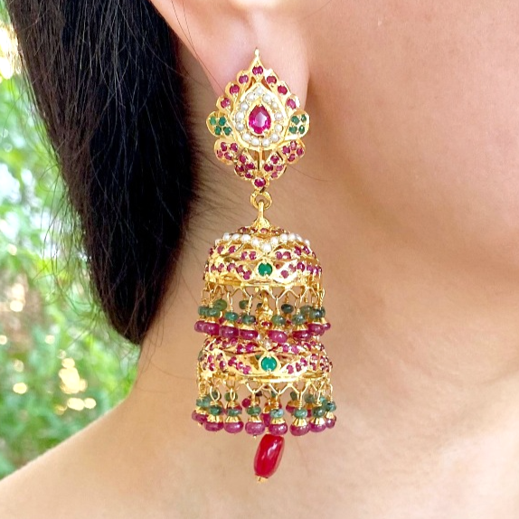 gold plated silver jhumka earrings