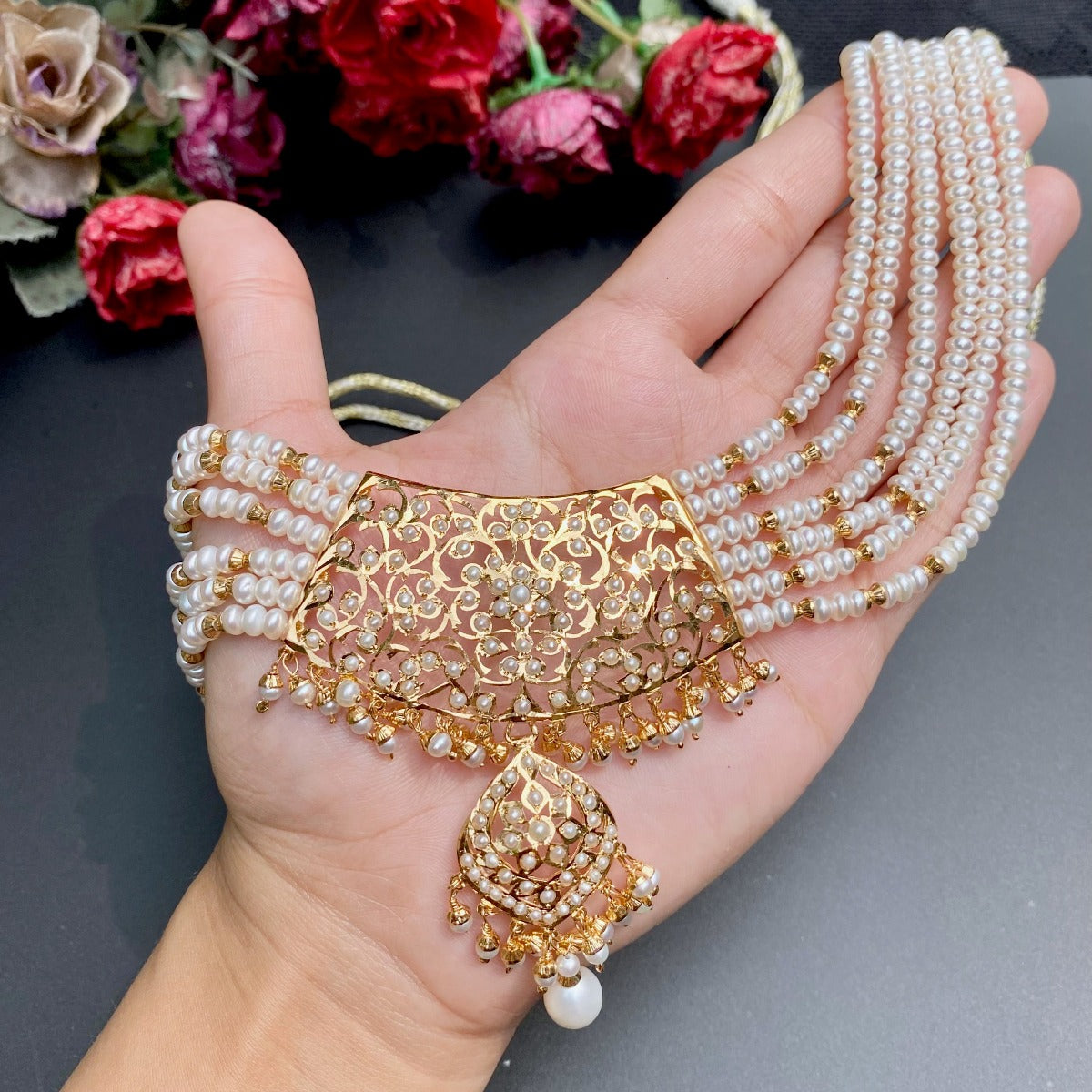 Edwardian Style pearl Choker | Gold Plated on Sterling Silver | Old World Charm