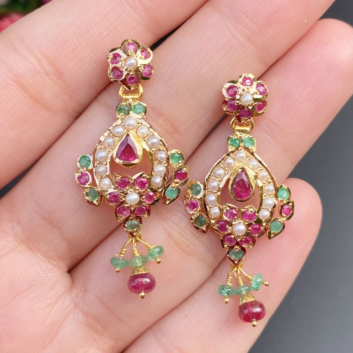 small dainty precious stones gold indian pendant