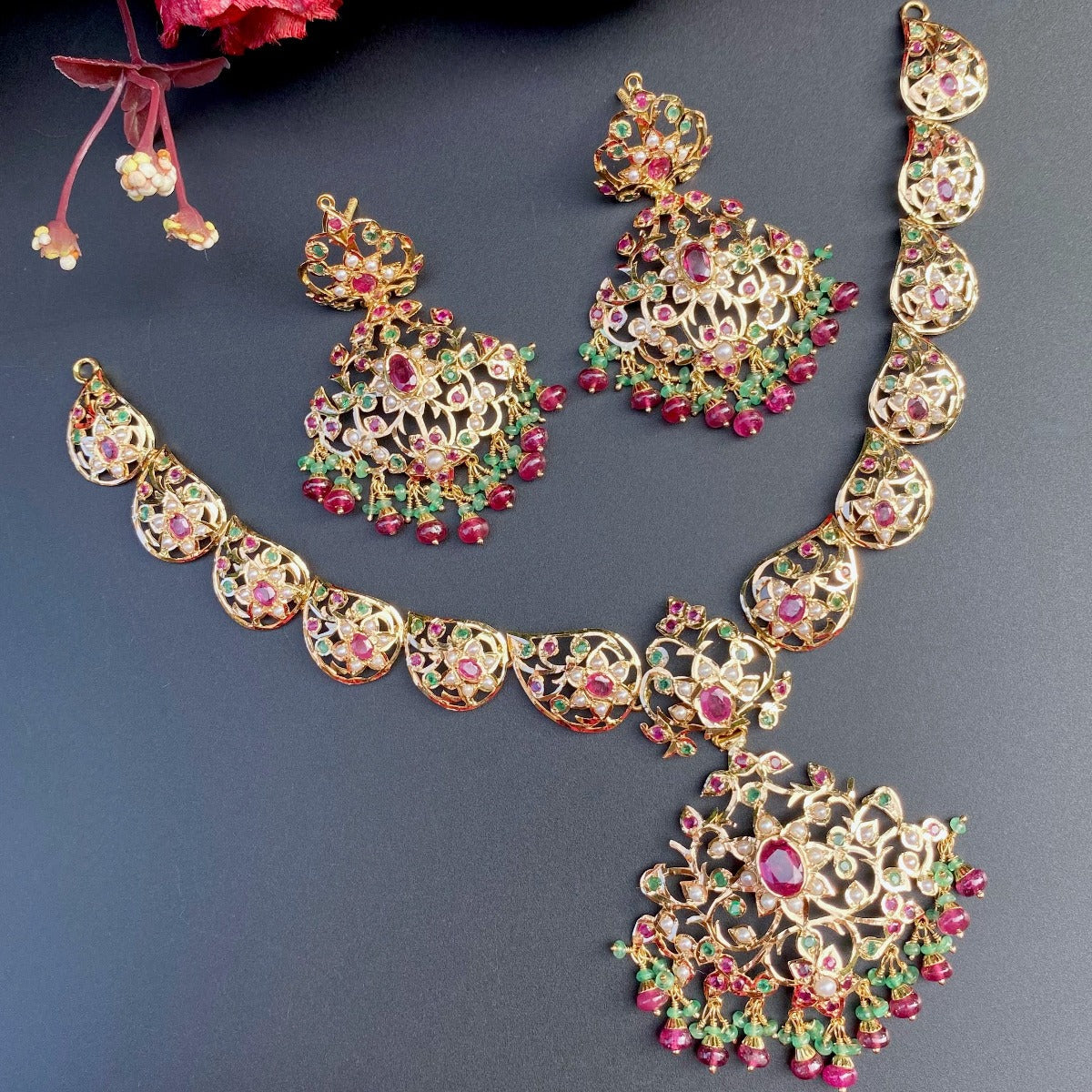 Antique Edwardian Victorian Style Necklace Set | Solid 22k Gold | Handmade