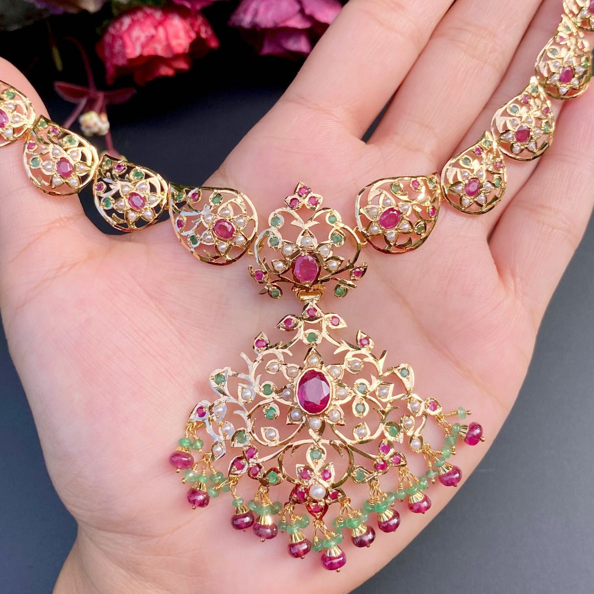 Antique Edwardian Victorian Style Necklace Set | Solid 22k Gold | Handmade