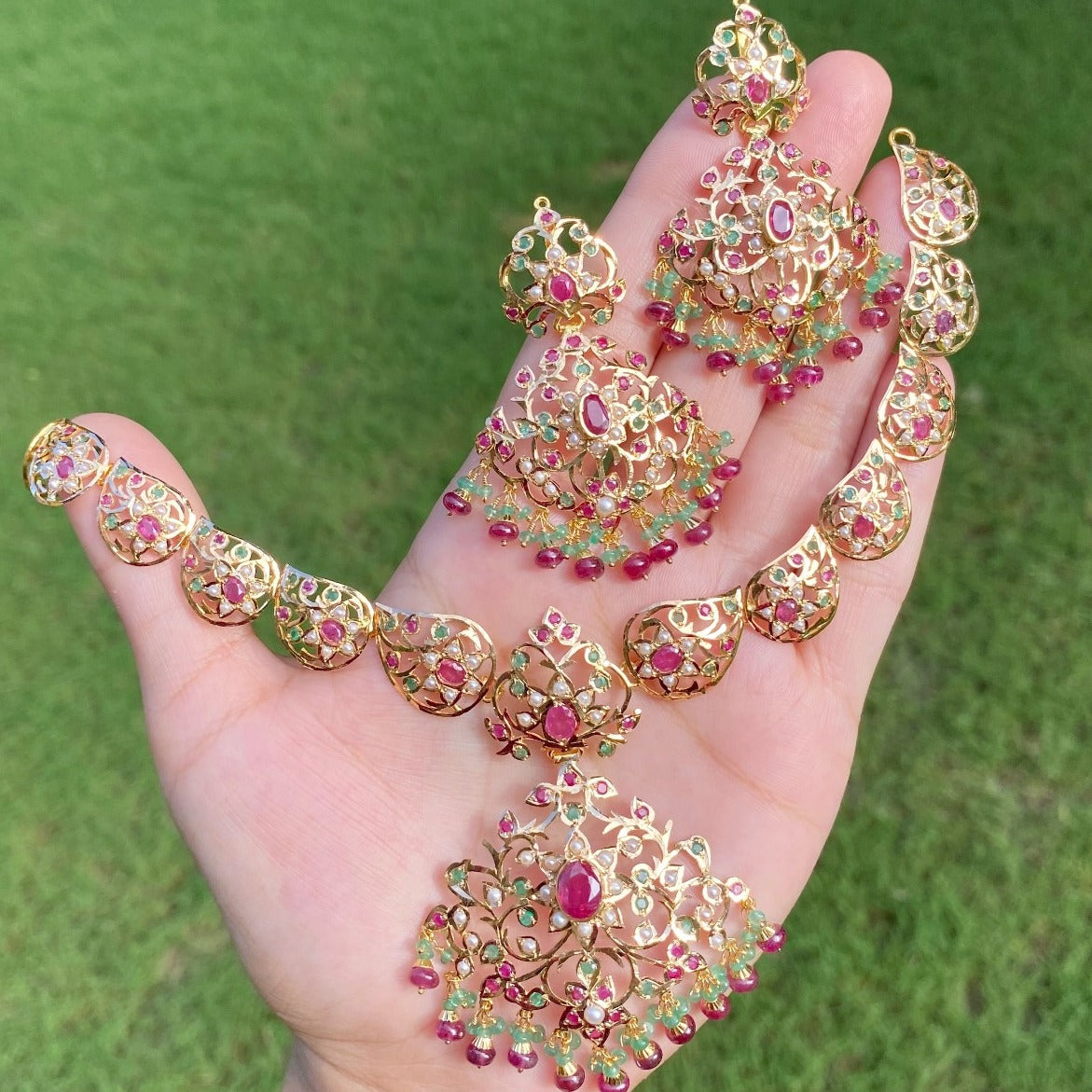 Edwardian Era Style Necklace Set | Solid 22k Gold | Handmade Jewelry Set