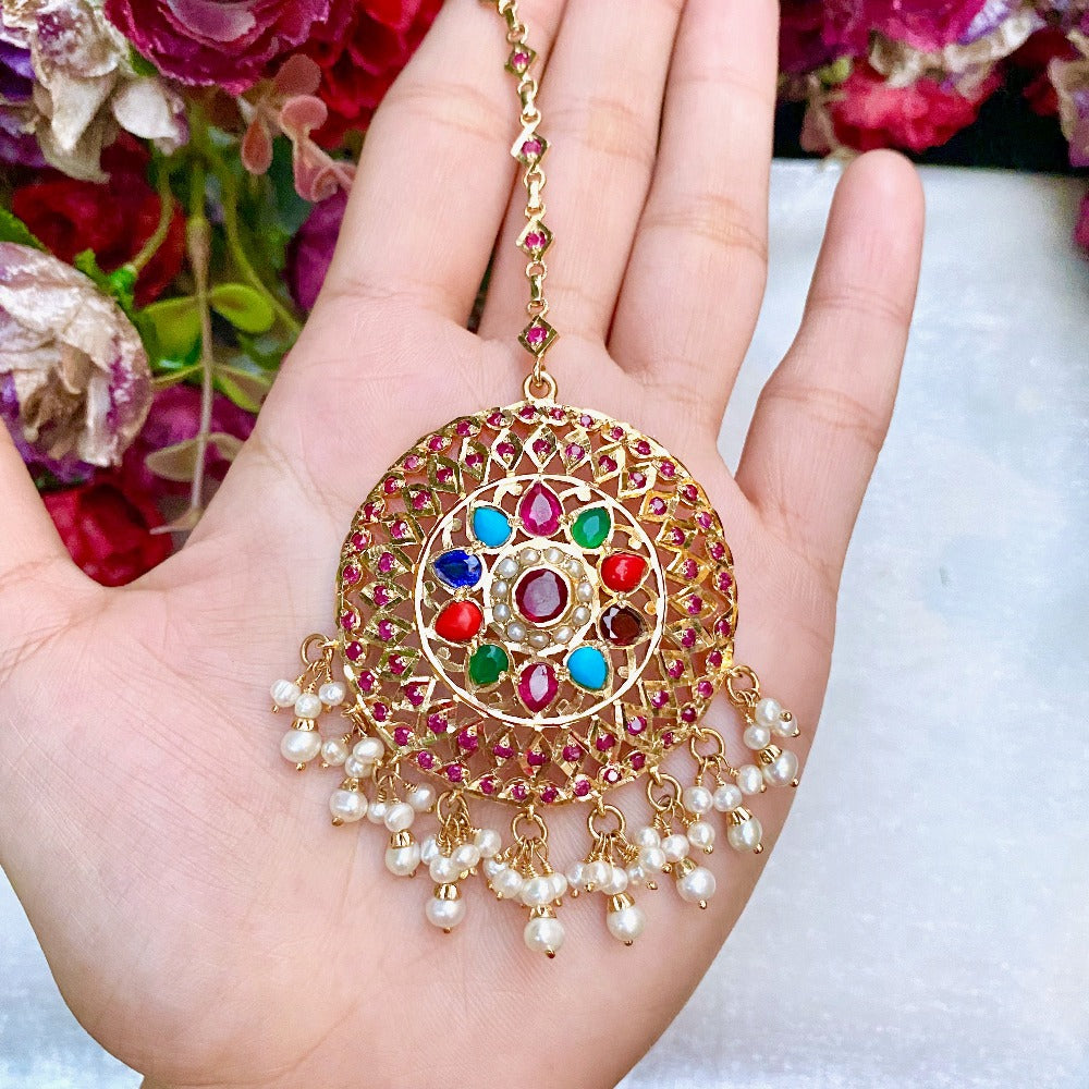Silver Gold Plated Navaratna Tikka