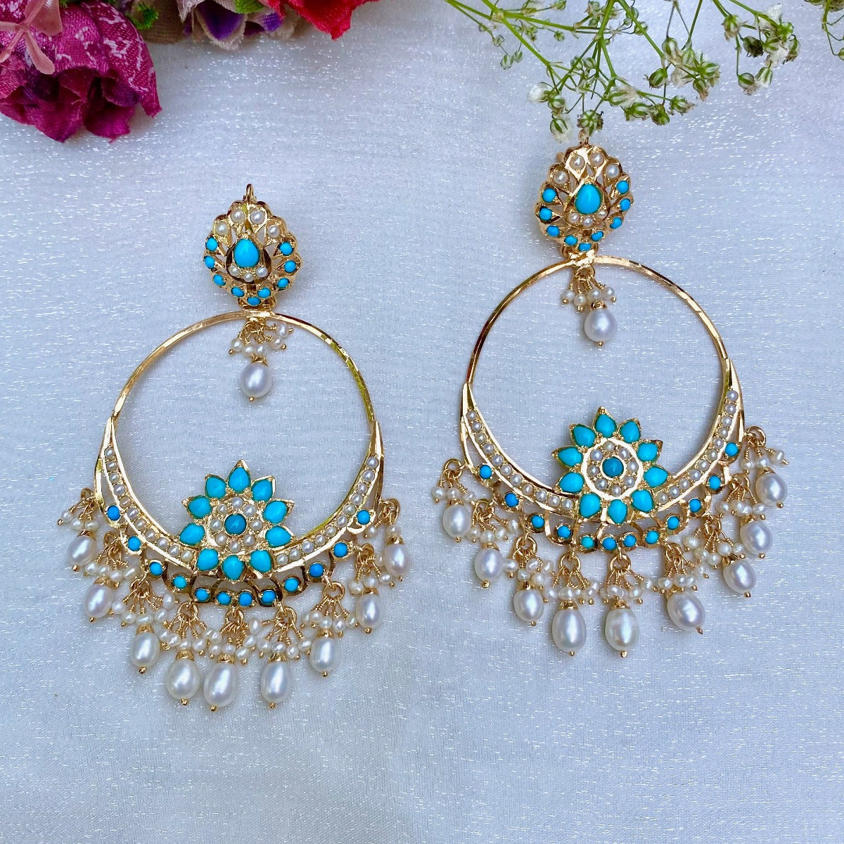 indian turquoise chandbali