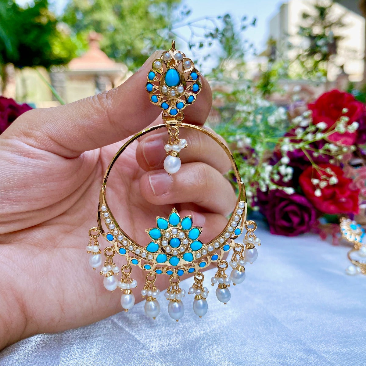 indian turquoise chandbali