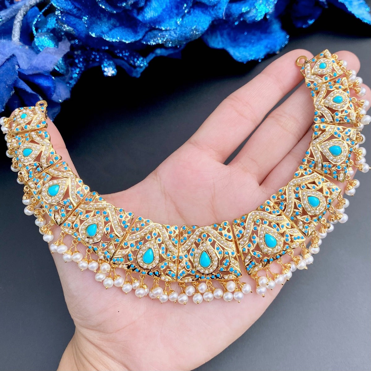 indian necklace with pearl turquoise