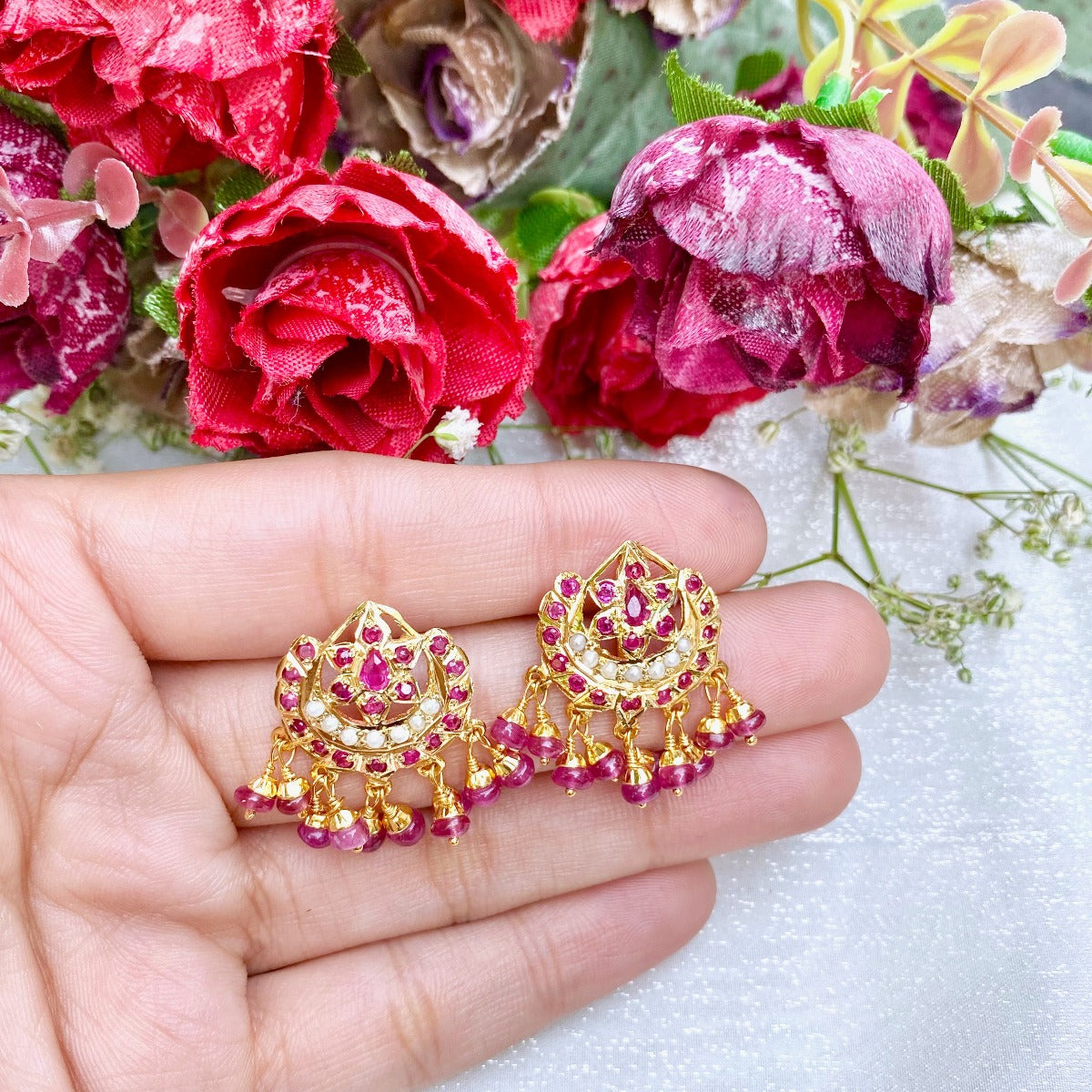 ruby red chain necklace set indian