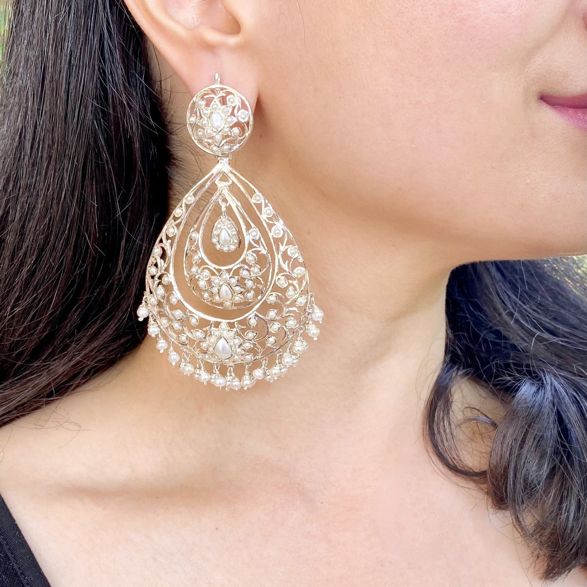 Edwardian Victorian Style Pearl and Silver Earrings