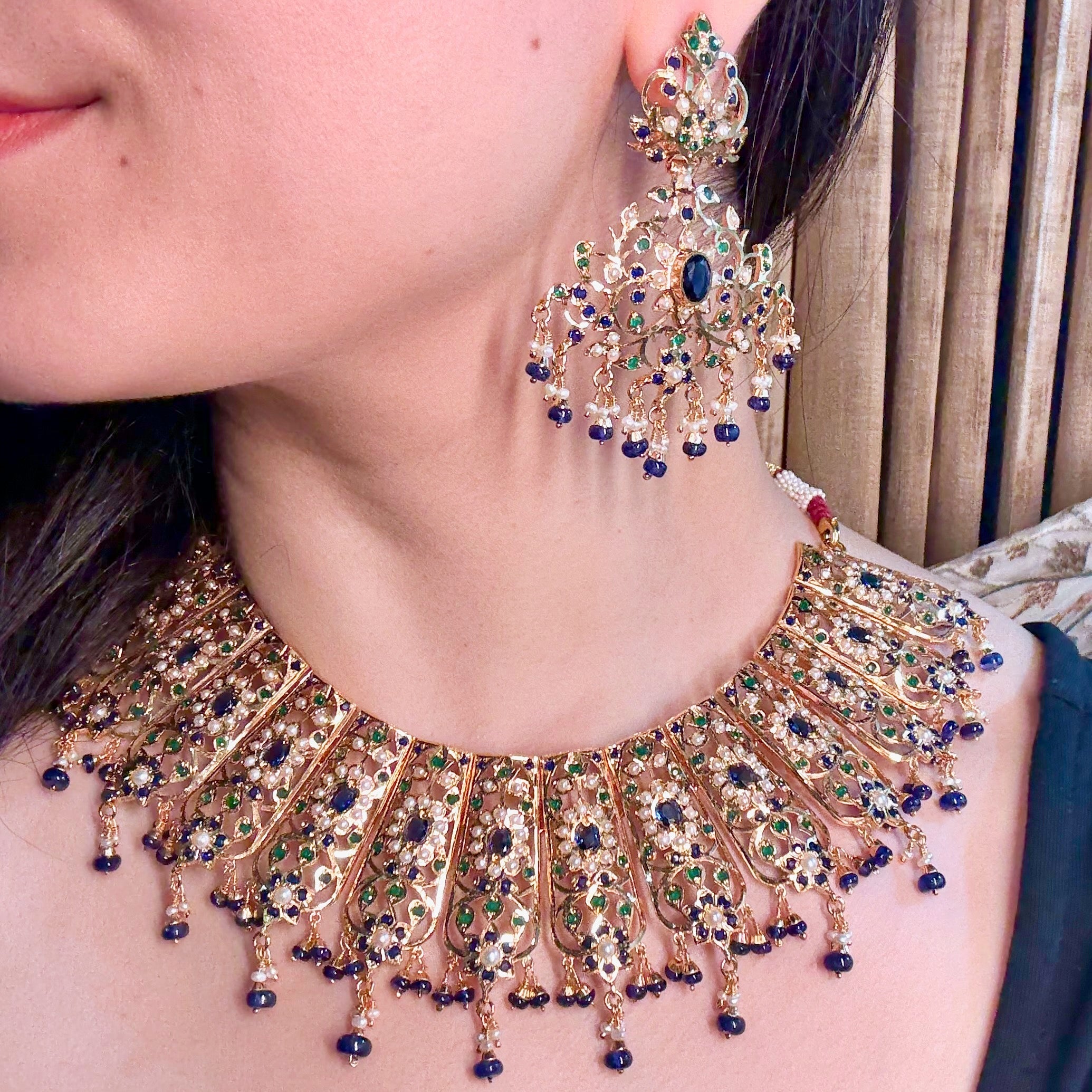 Bridal Wear Jadau Necklace Set | Gold Plated on Sterling Silver NS 415