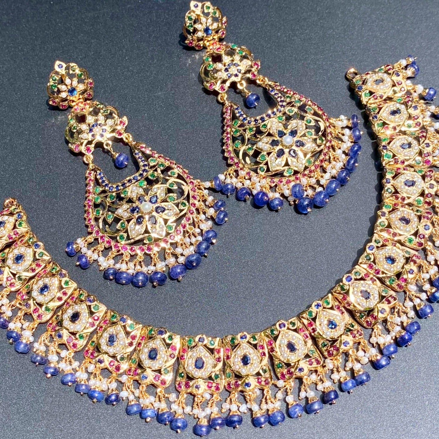 rajasthani necklace with blue stones