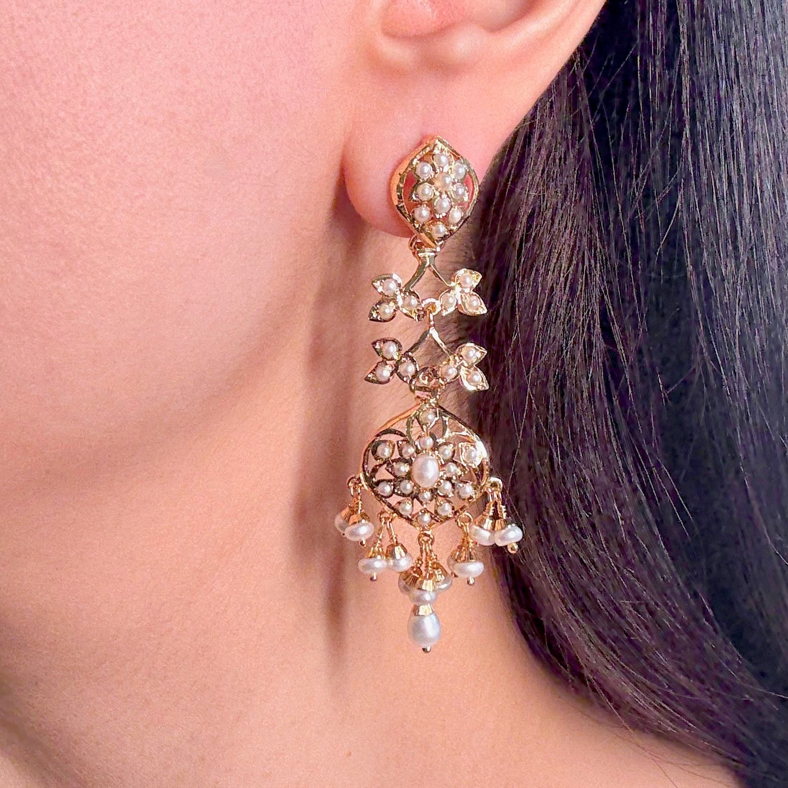 Delicate Pearl Earrings | Gold Plated on Silver Jewelry Online ER 598