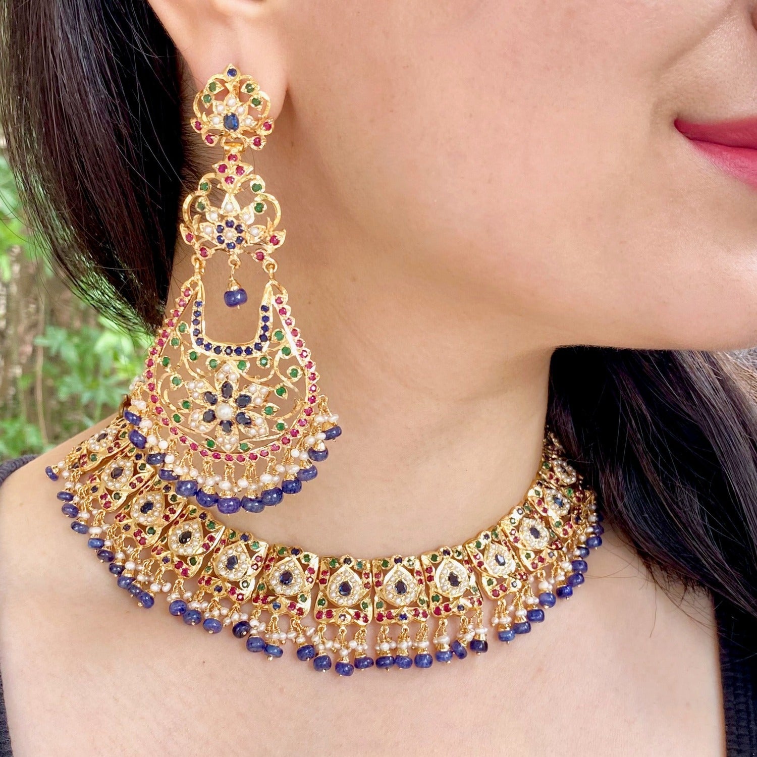 rajasthani necklace with blue stones