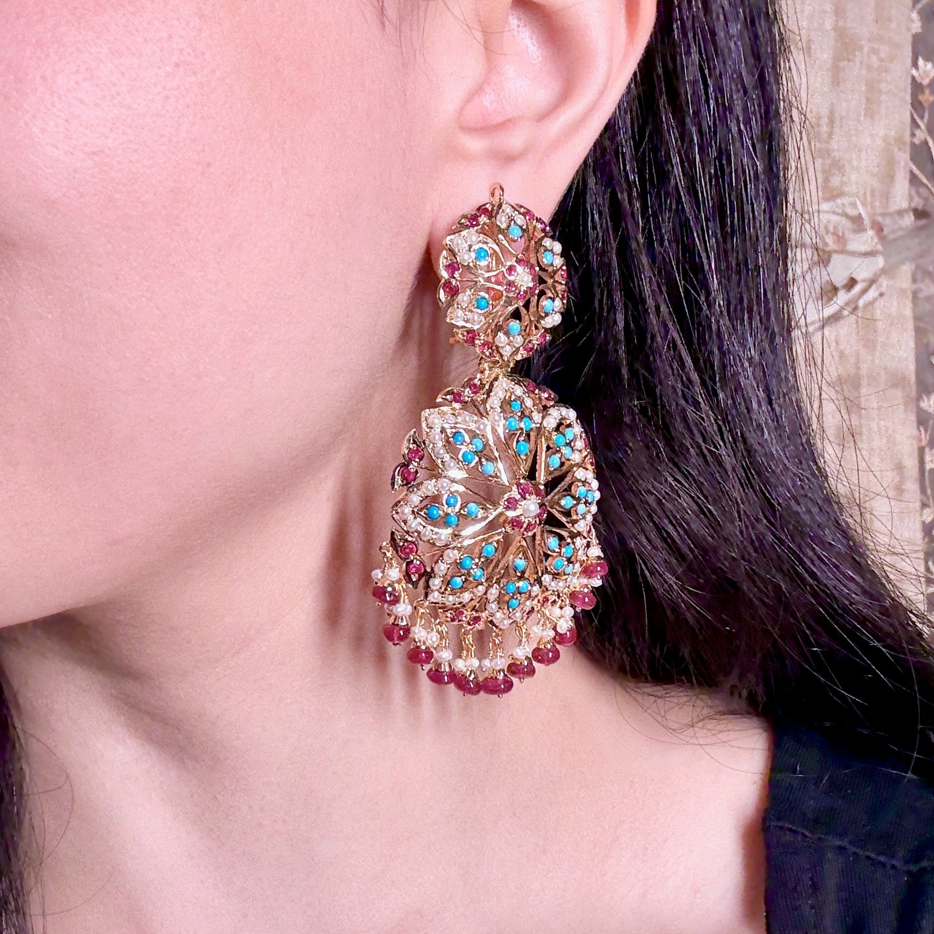 Large Round Jadau Dangler Earrings | Gold Plated on 925 Silver | ER 603