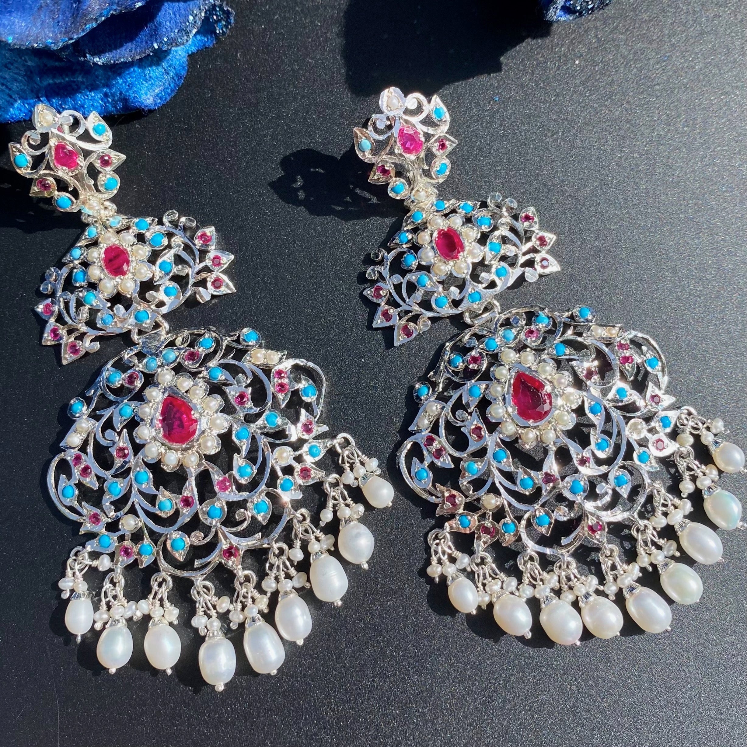 statement silver pearl earrings