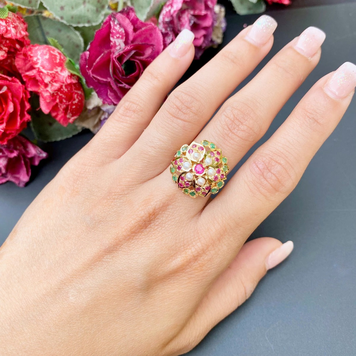 ruby emerald indian ring gold
