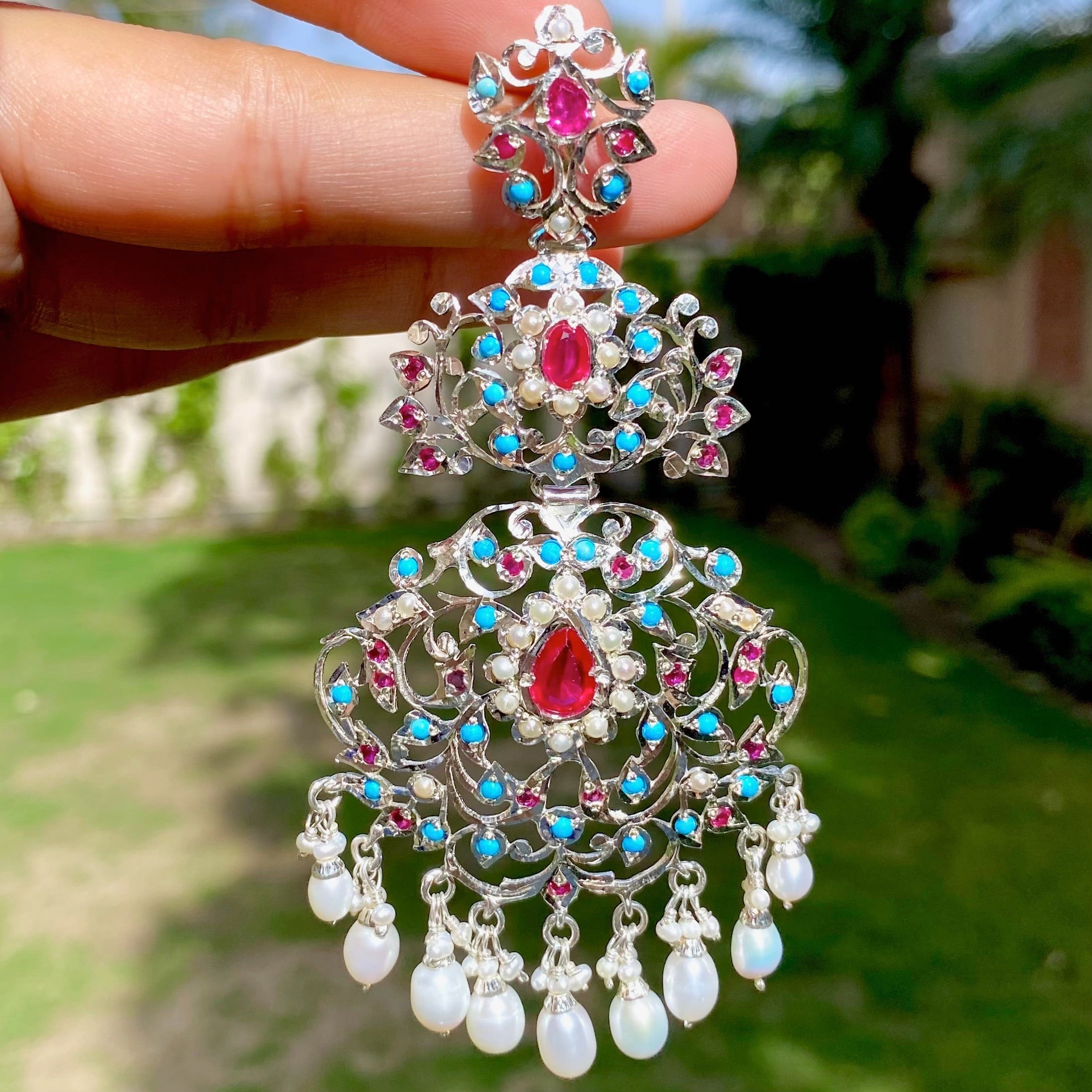 statement silver pearl earrings