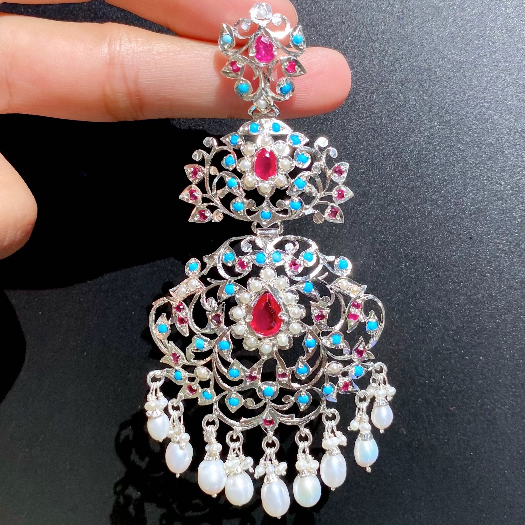 statement silver pearl earrings